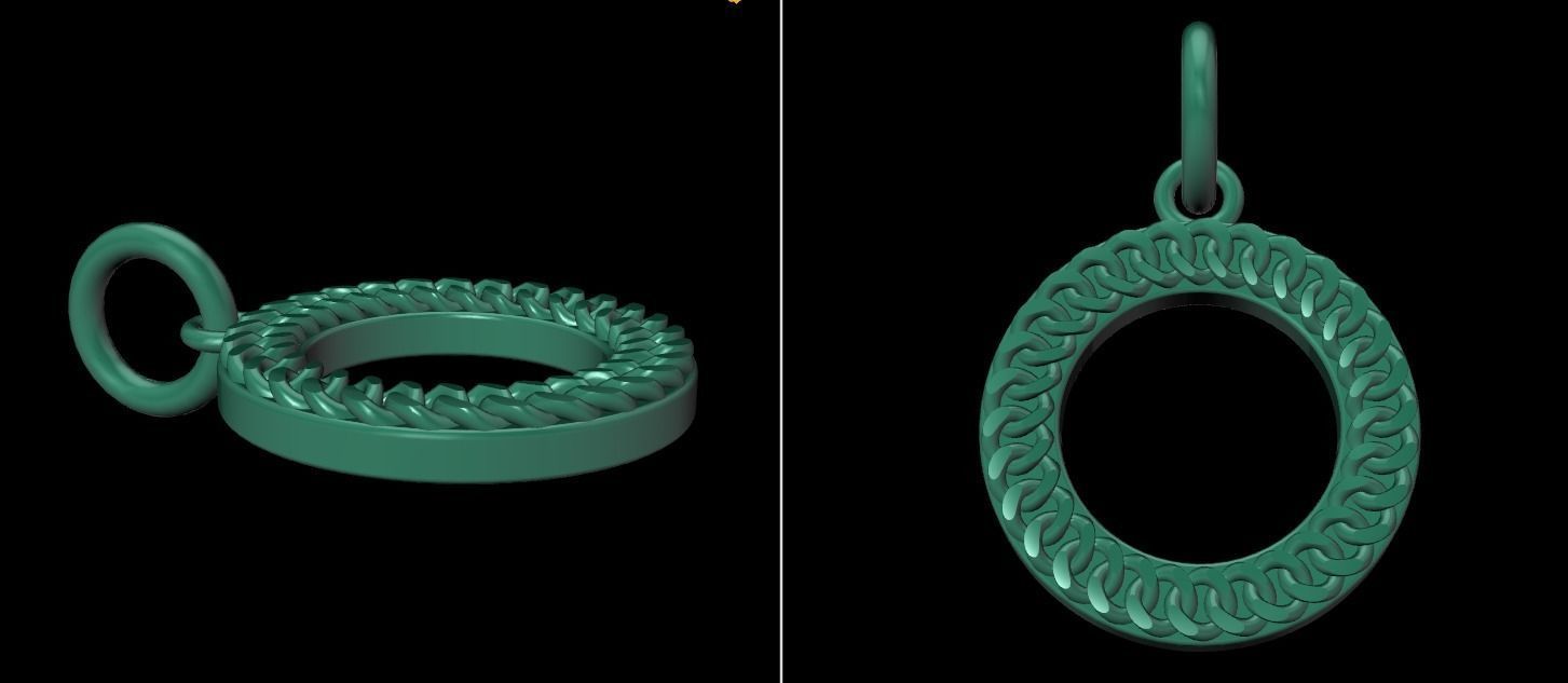 Cuban Link Round Hollow Halo Frame Pendant 15MM Diameter 3D print model_12