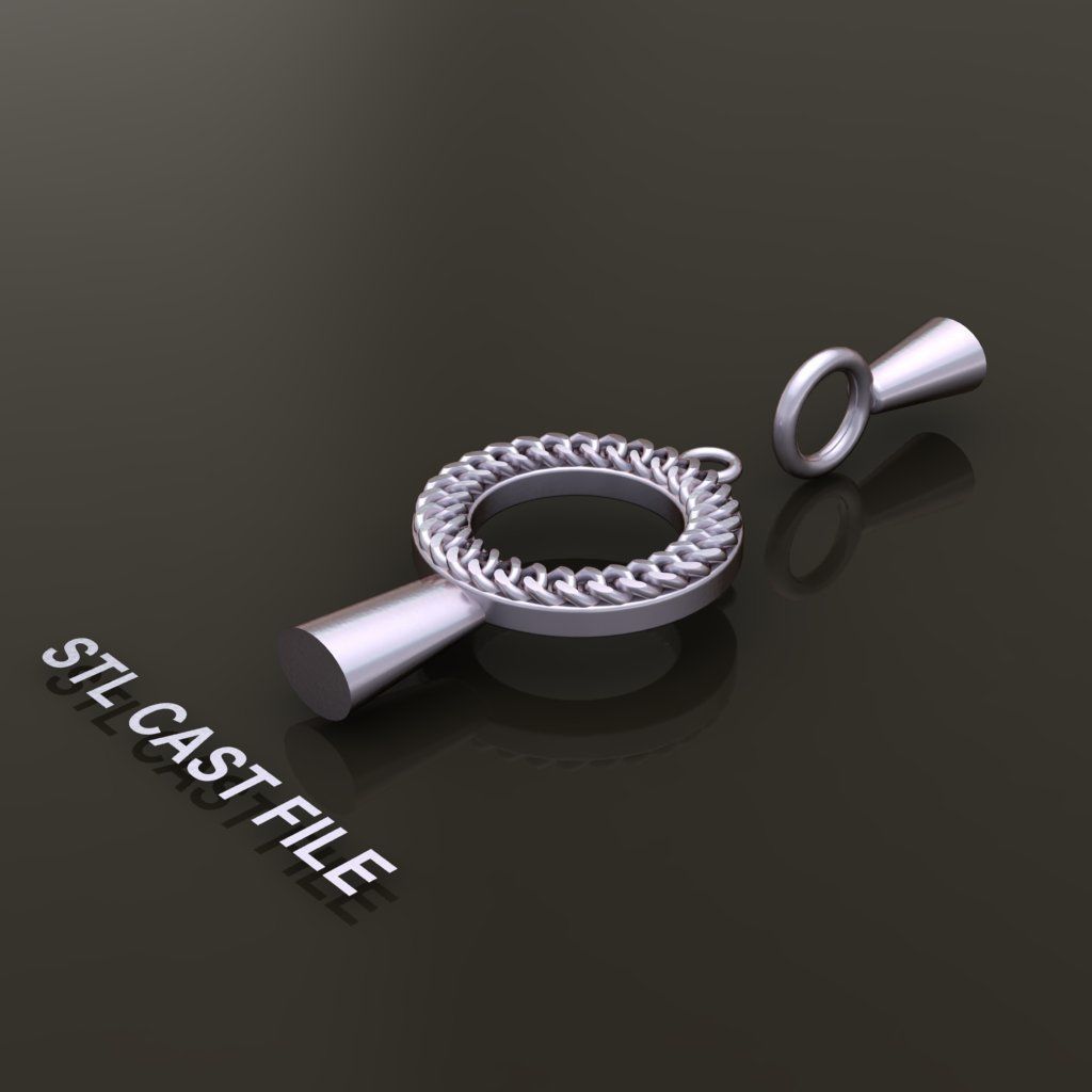 Cuban Link Round Hollow Halo Frame Pendant 15MM Diameter 3D print model_7