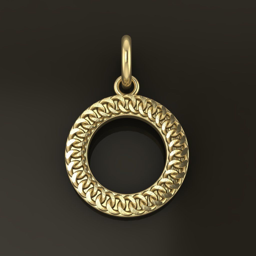 Cuban Link Round Hollow Halo Frame Pendant 15MM Diameter 3D print model_3