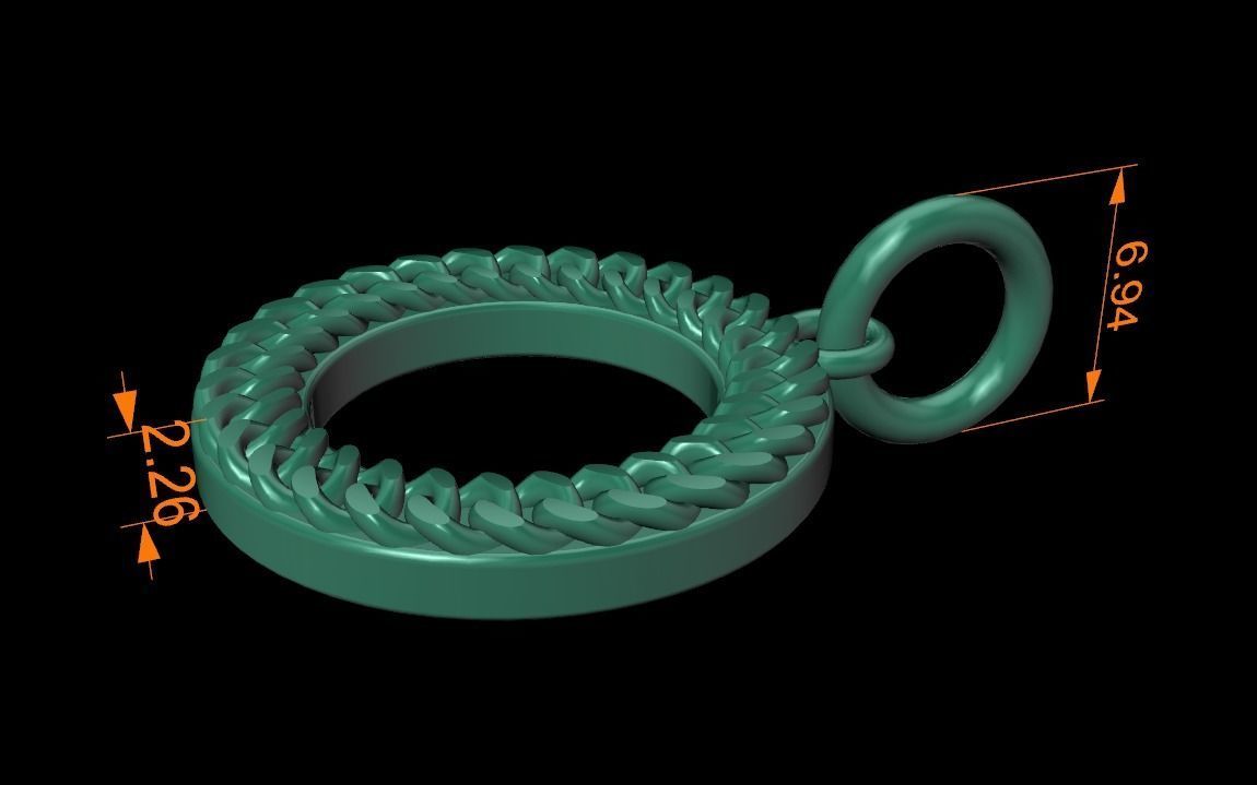 Cuban Link Round Hollow Halo Frame Pendant 15MM Diameter 3D print model_10