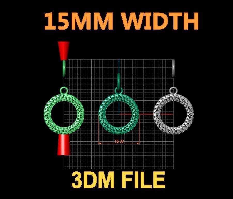 Cuban Link Round Hollow Halo Frame Pendant 15MM Diameter 3D print model_2