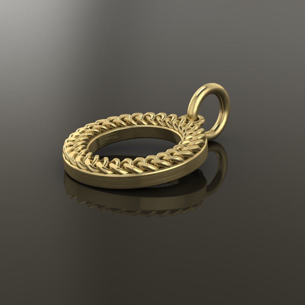 Cuban Link Round Hollow Halo Frame Pendant 15MM Diameter 3D print model_5