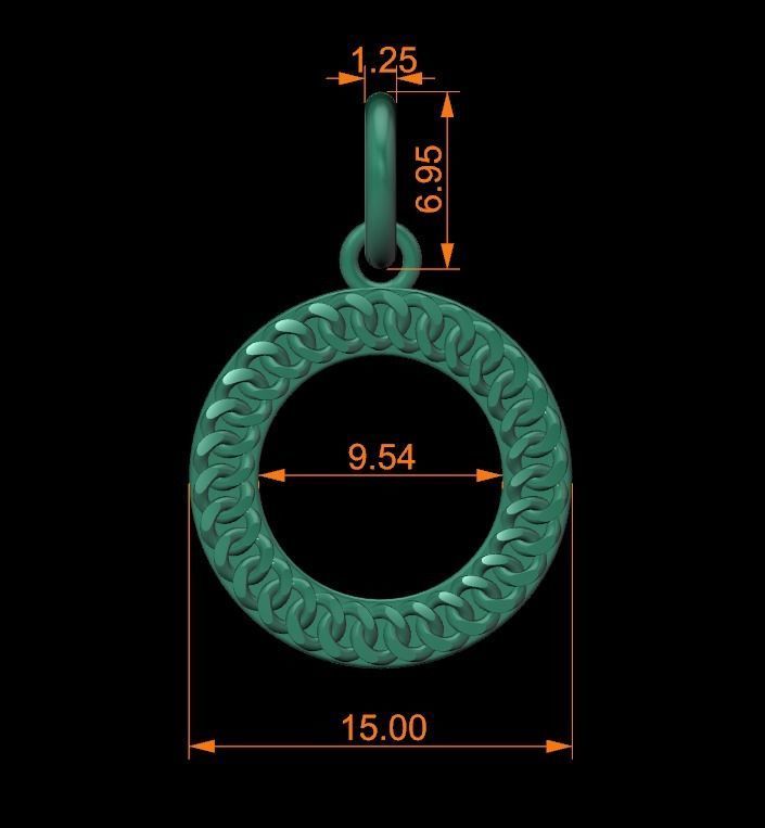 Cuban Link Round Hollow Halo Frame Pendant 15MM Diameter 3D print model_9