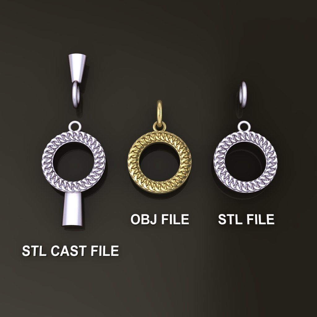 Cuban Link Round Hollow Halo Frame Pendant 15MM Diameter 3D print model_1