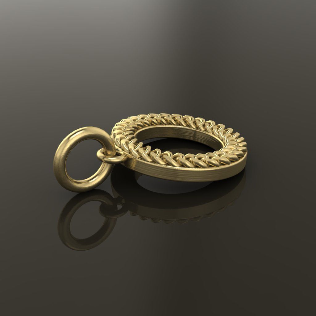 Cuban Link Round Hollow Halo Frame Pendant 15MM Diameter 3D print model_4