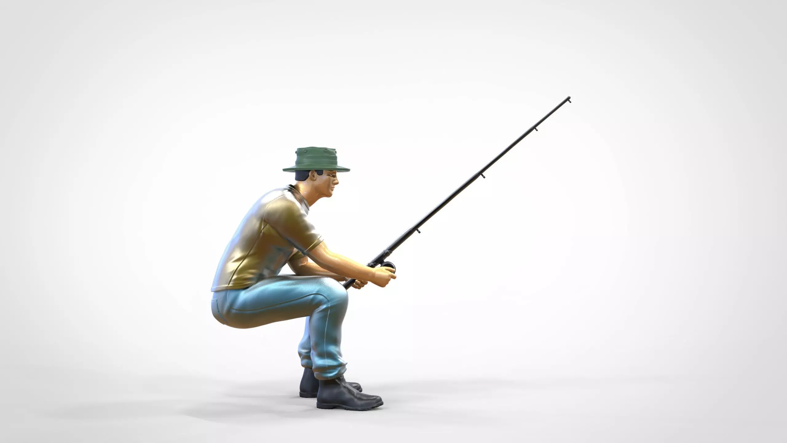 N1 Sitting Fisherman with fishing rod 3D print model