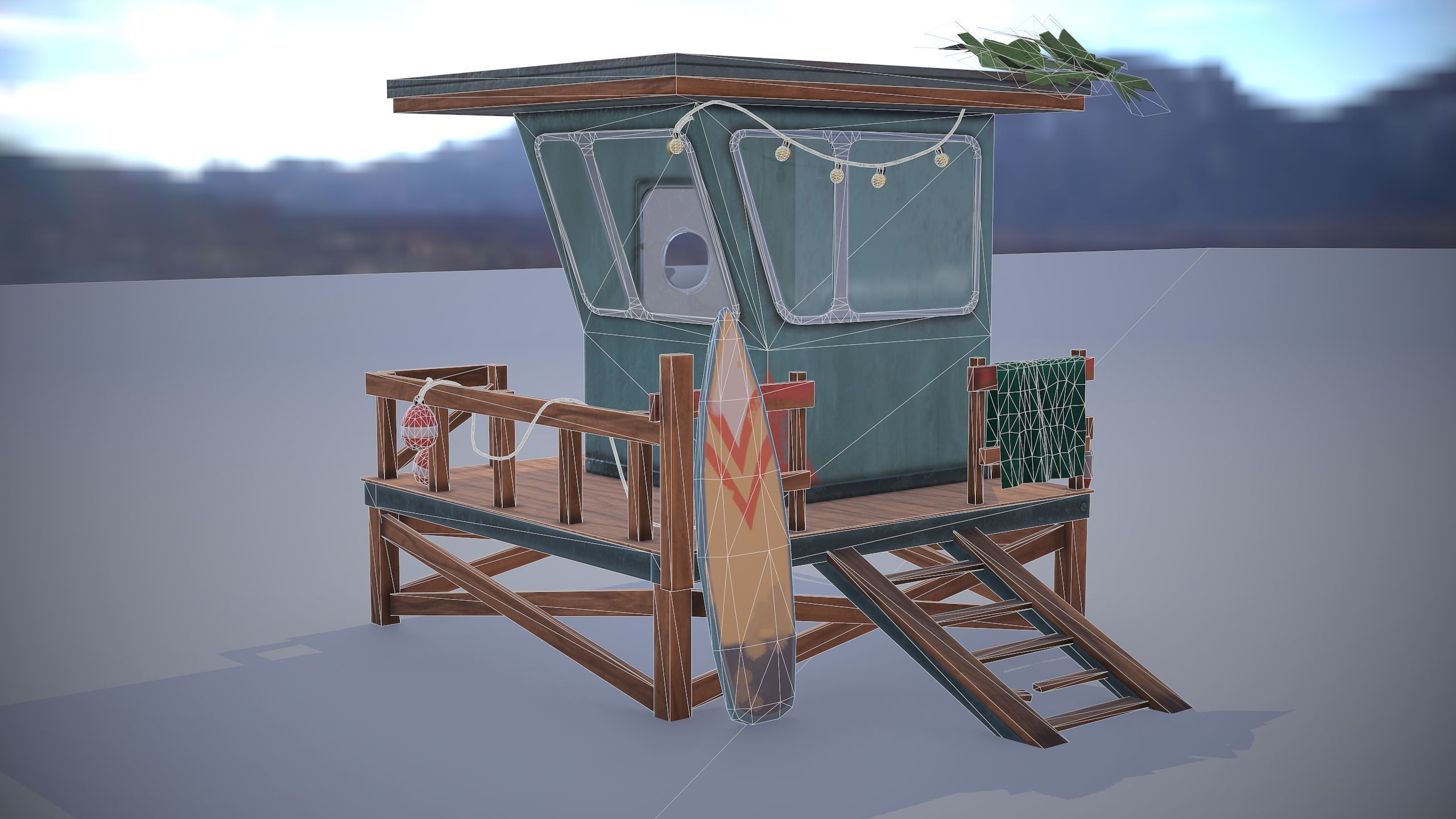 Low poly model of a beach lifeguard house Low-poly 3D model_5