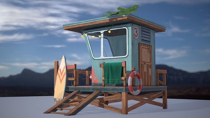 Low poly model of a beach lifeguard house Low-poly 3D model