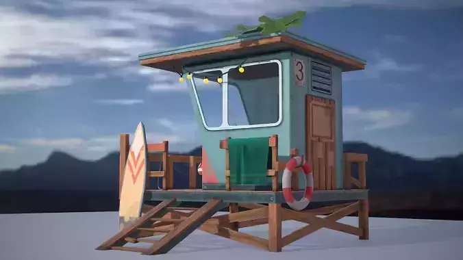 Low poly model of a beach lifeguard house Low-poly 3D model