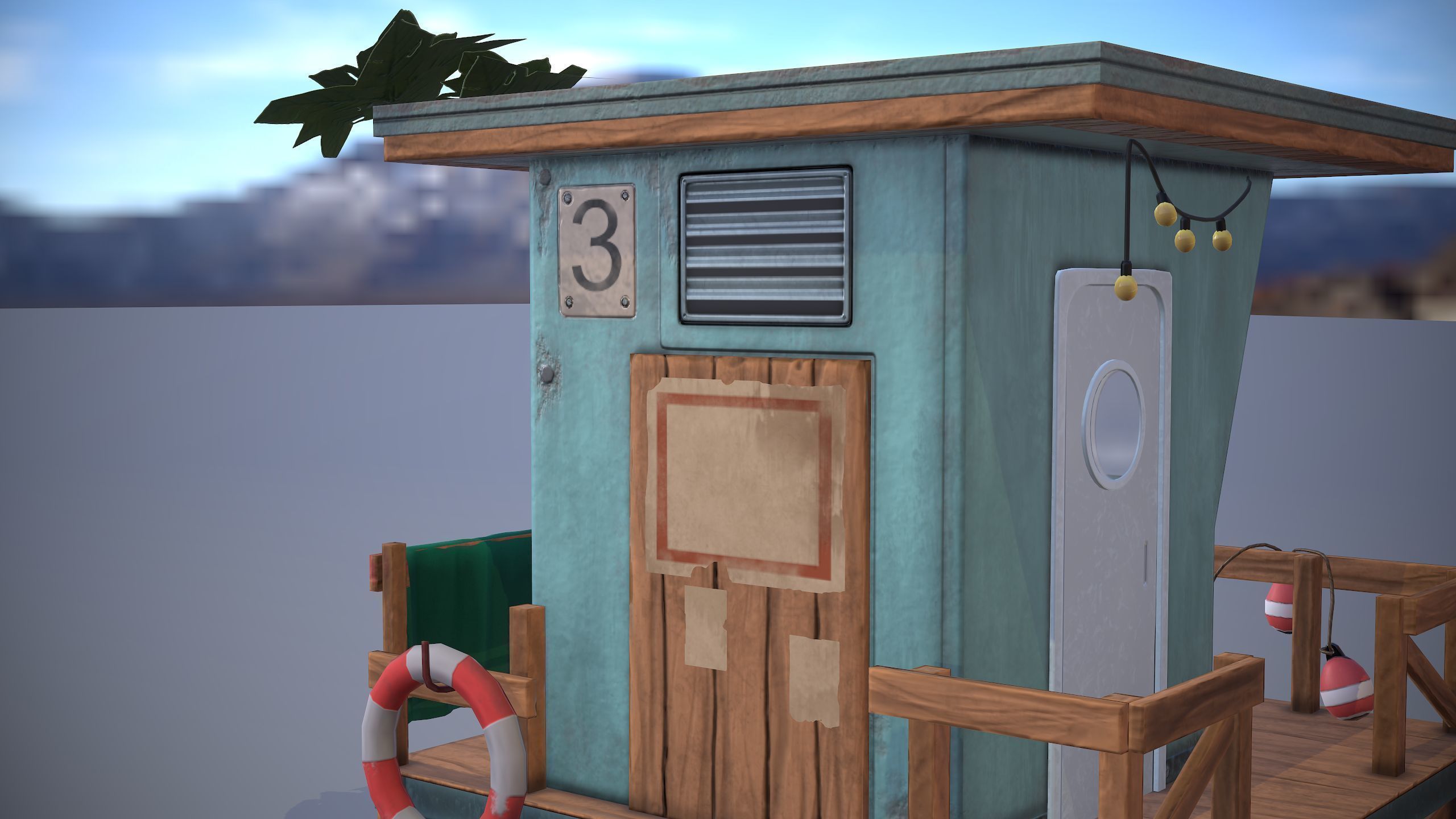 Low poly model of a beach lifeguard house Low-poly 3D model_2