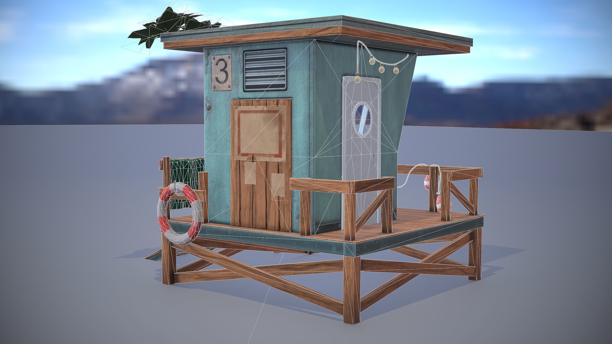 Low poly model of a beach lifeguard house Low-poly 3D model_4