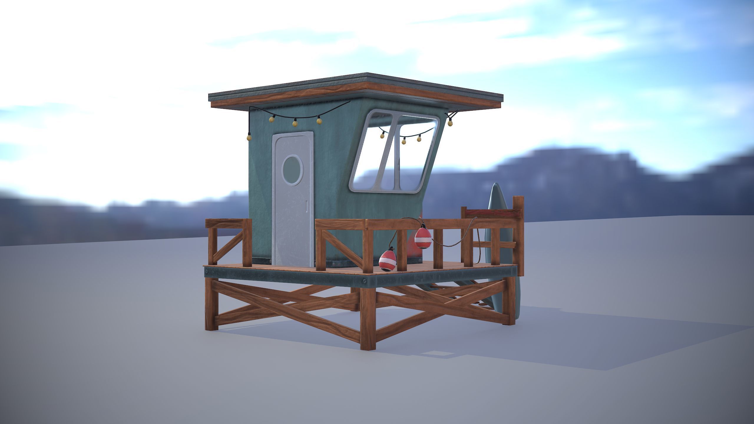 Low poly model of a beach lifeguard house Low-poly 3D model_1