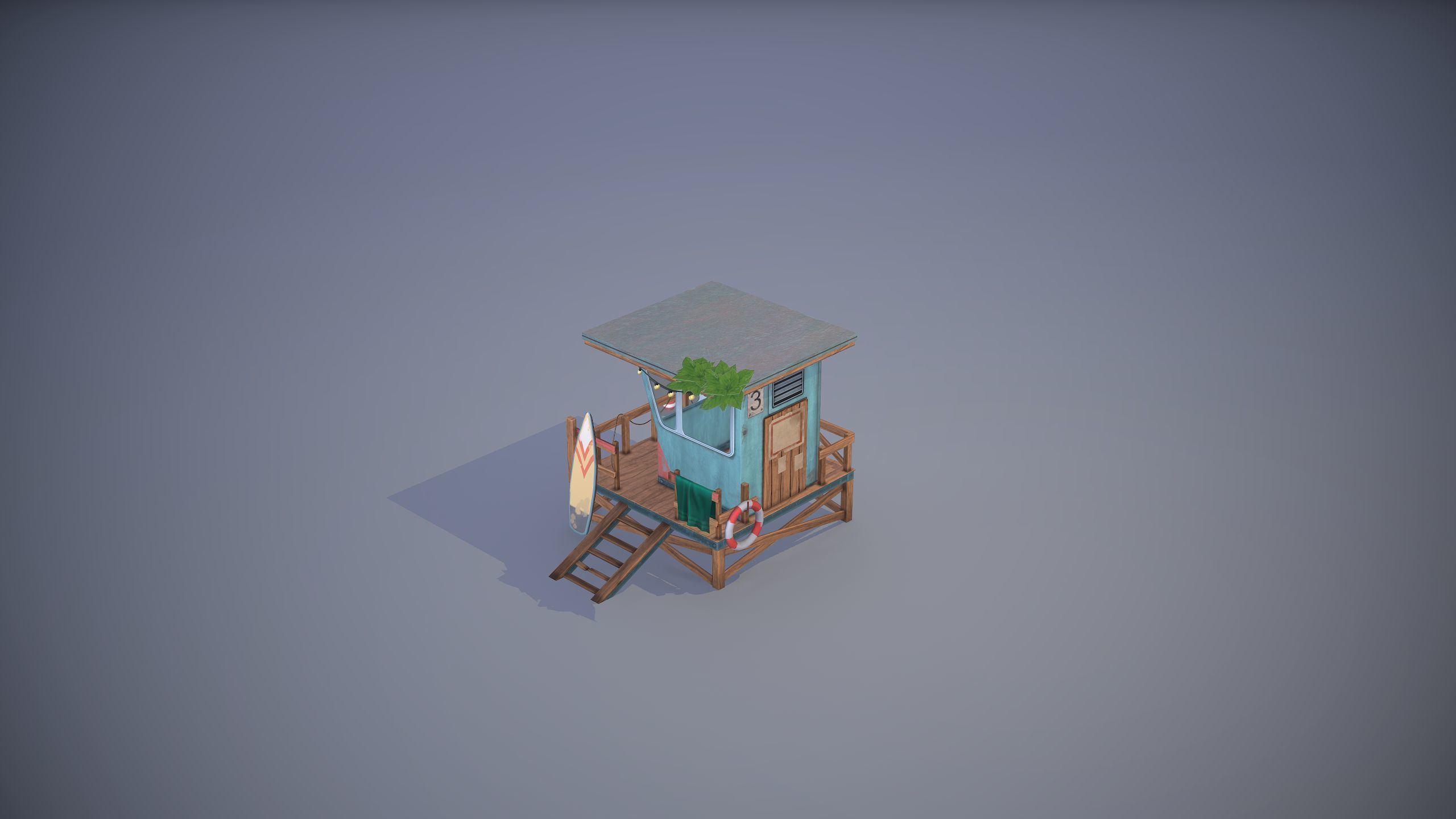 Low poly model of a beach lifeguard house Low-poly 3D model_3