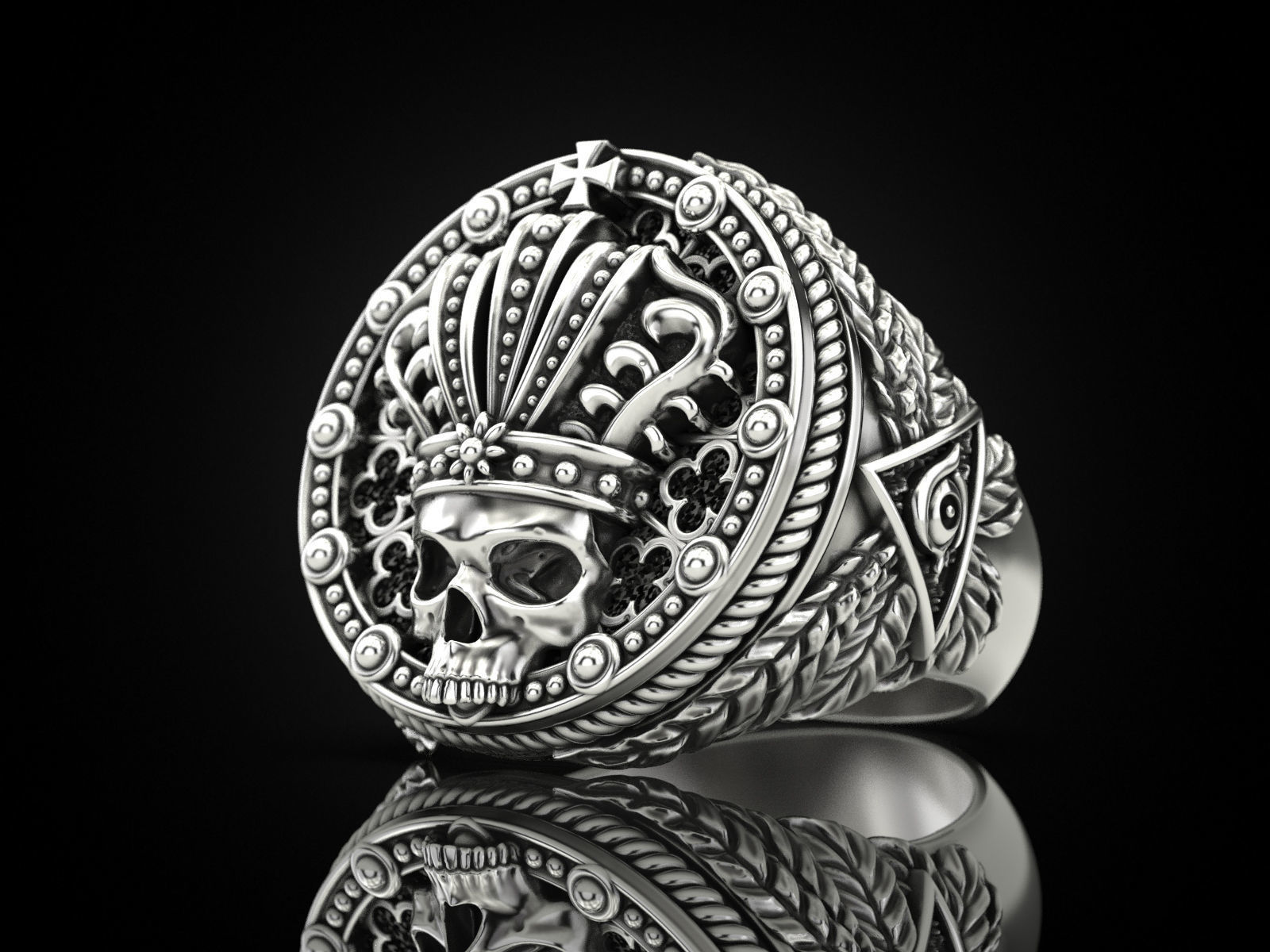 King skull ring 3D print model_1