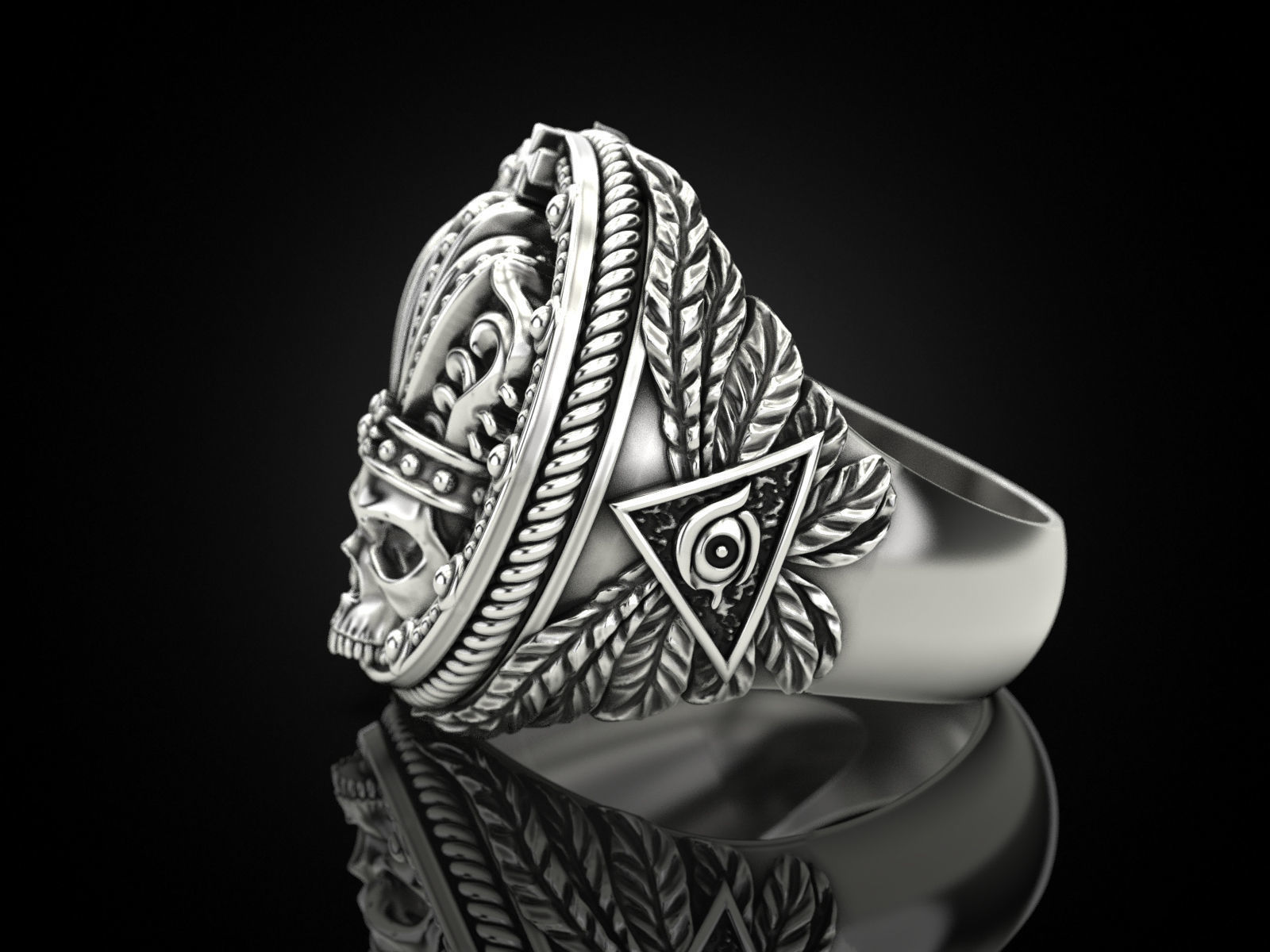 King skull ring 3D print model_5