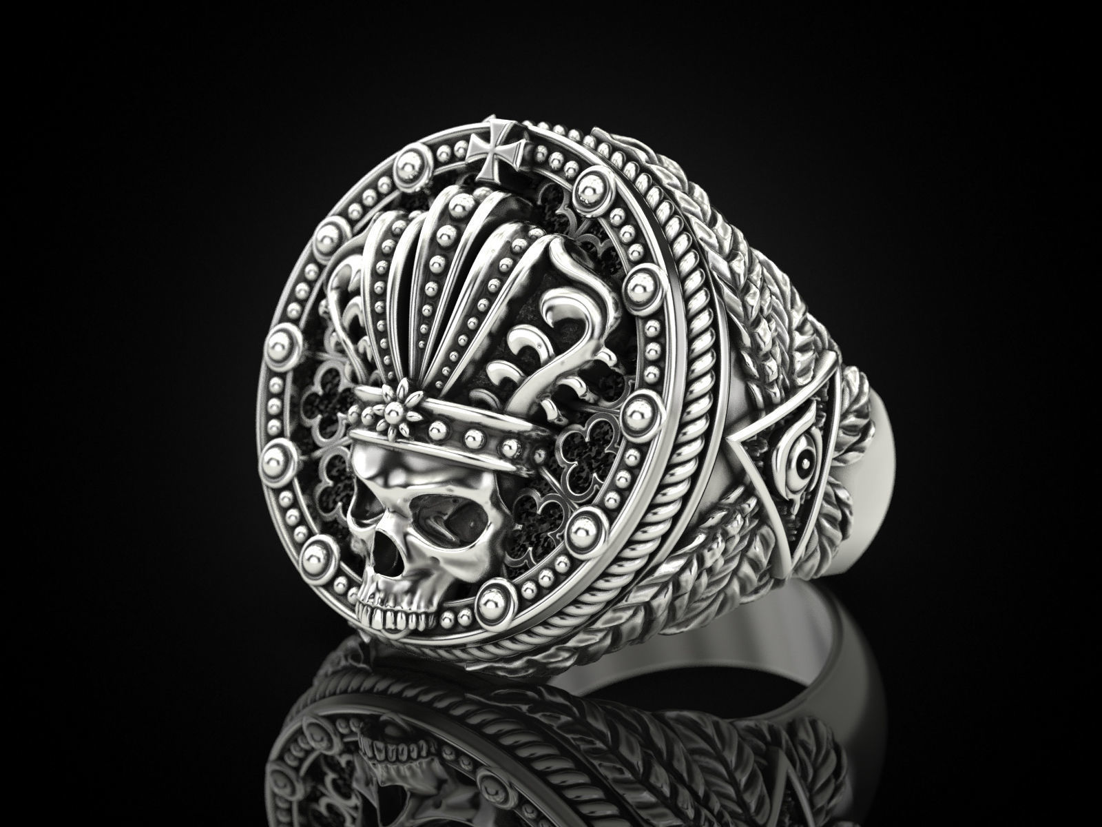King skull ring 3D print model_3