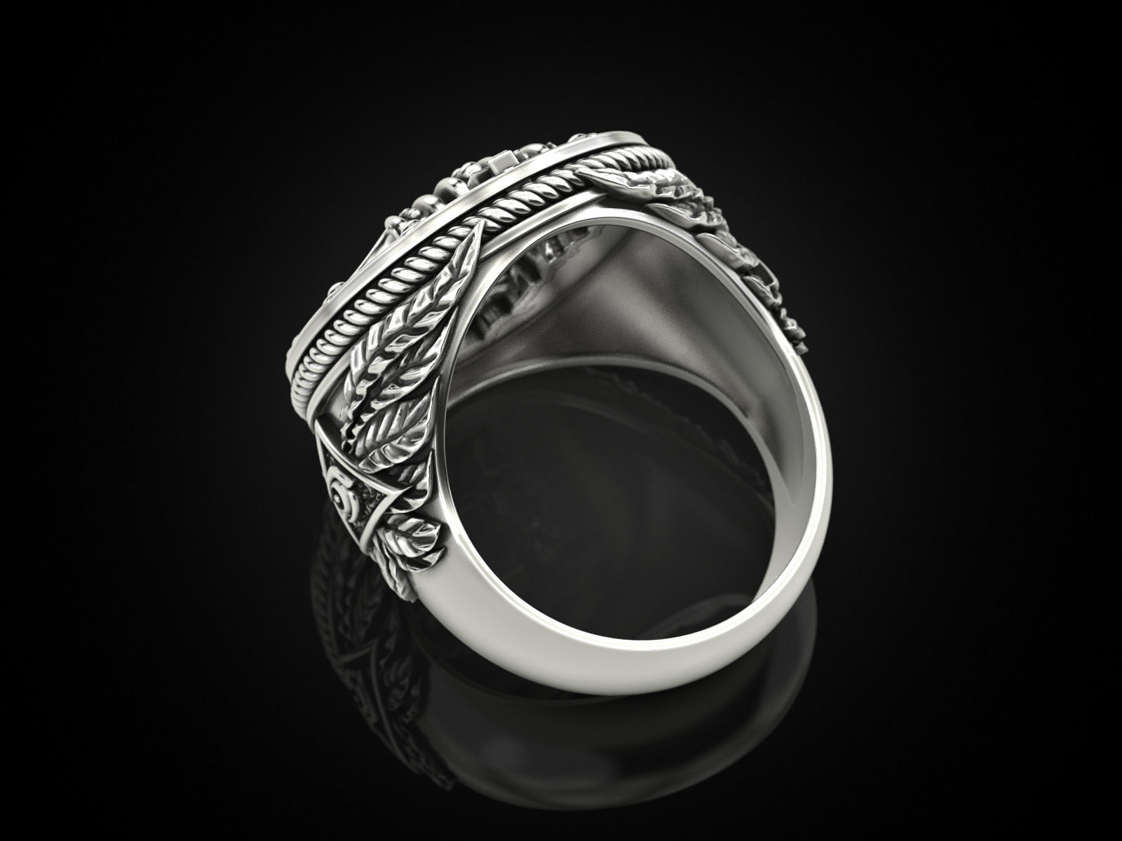 King skull ring 3D print model_9