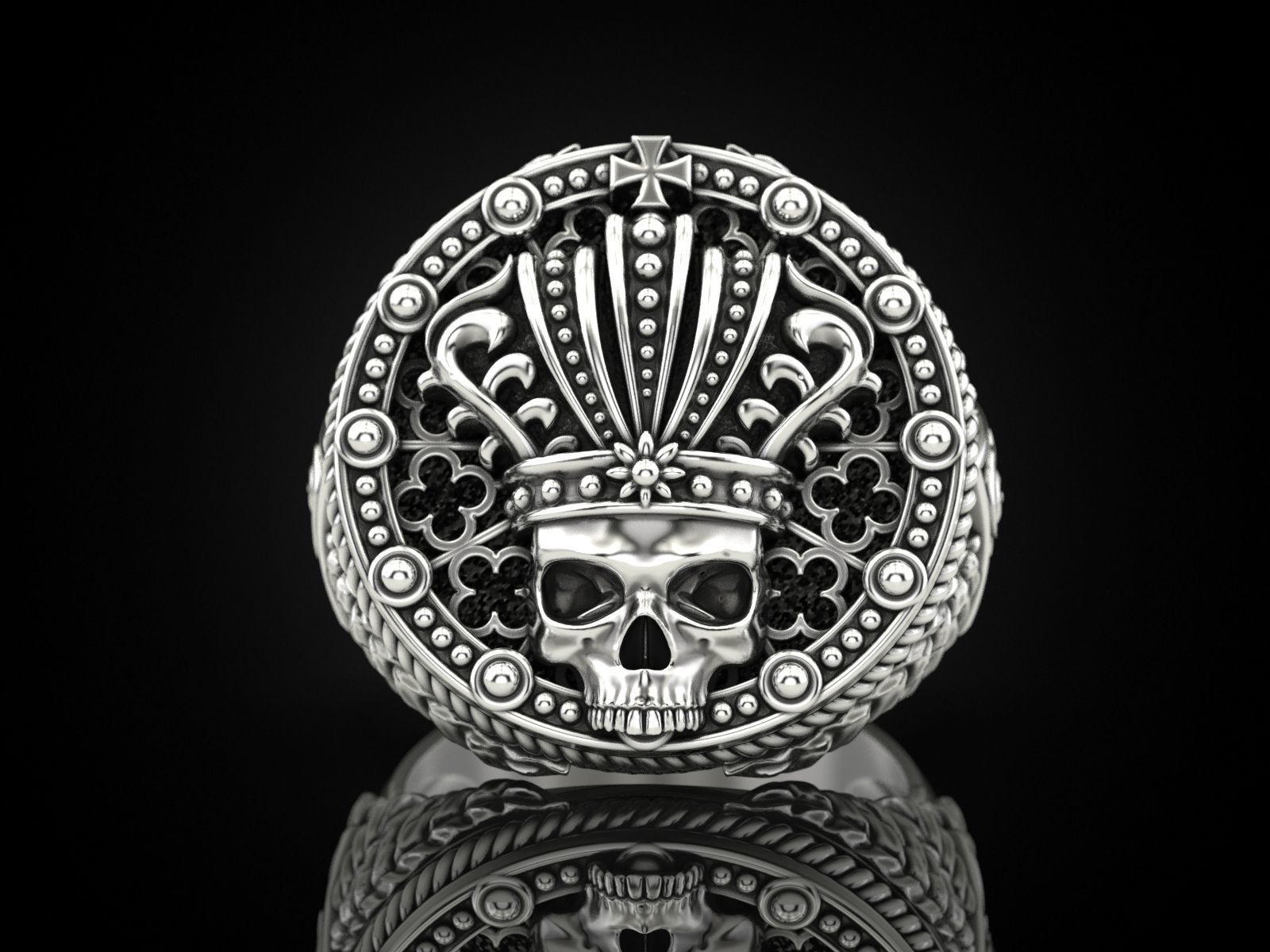 King skull ring 3D print model_7