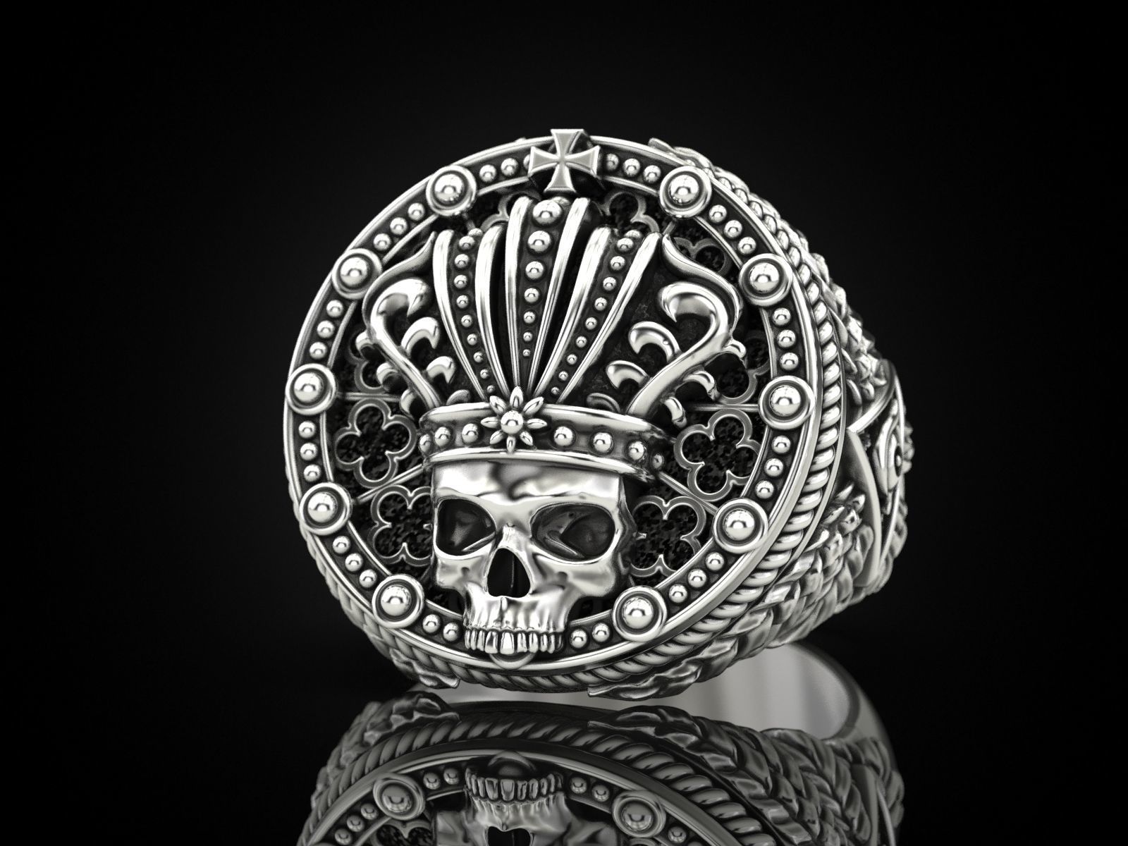 King skull ring 3D print model_2