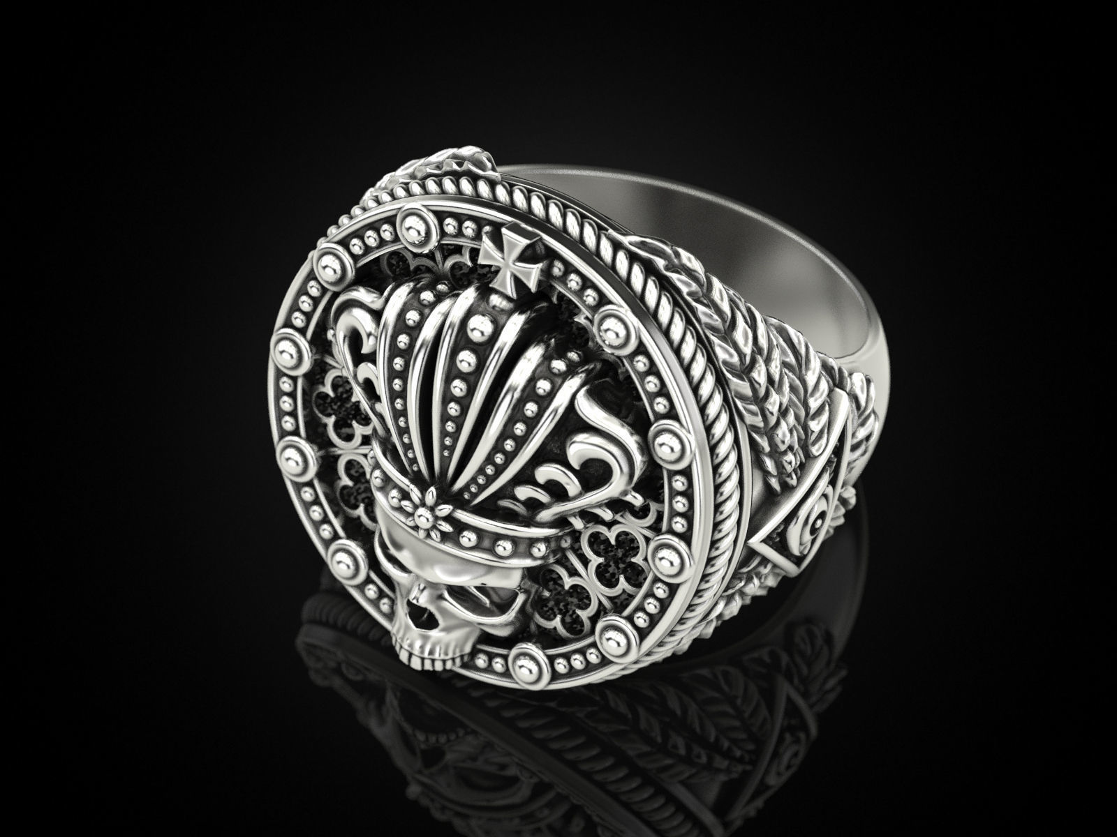 King skull ring 3D print model_4
