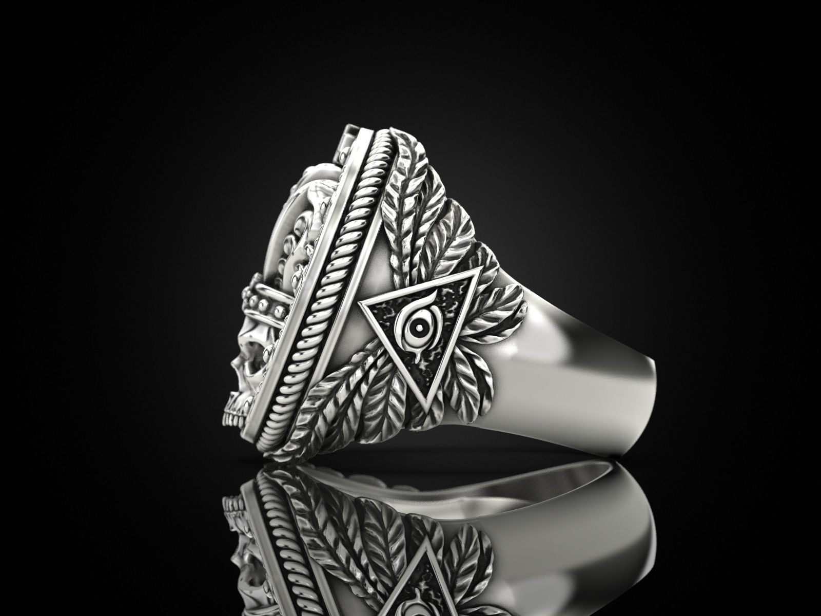 King skull ring 3D print model_6