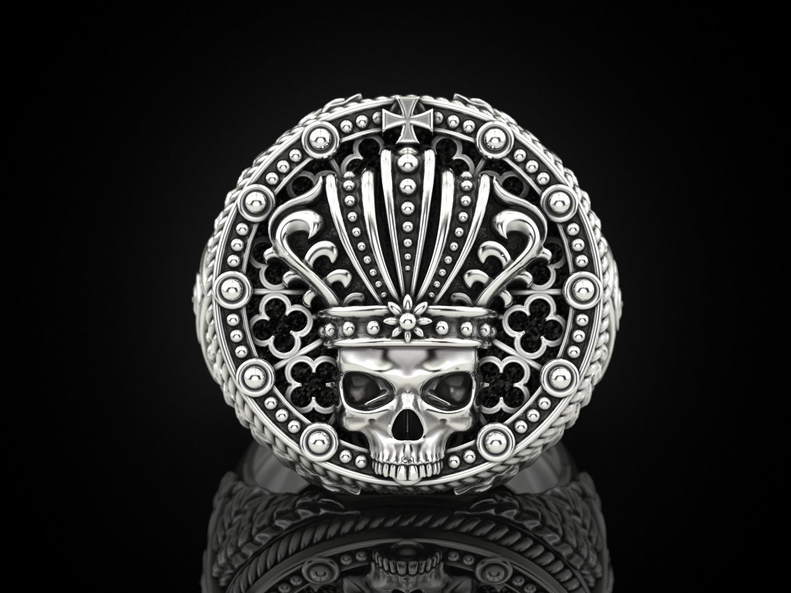King skull ring 3D print model_8