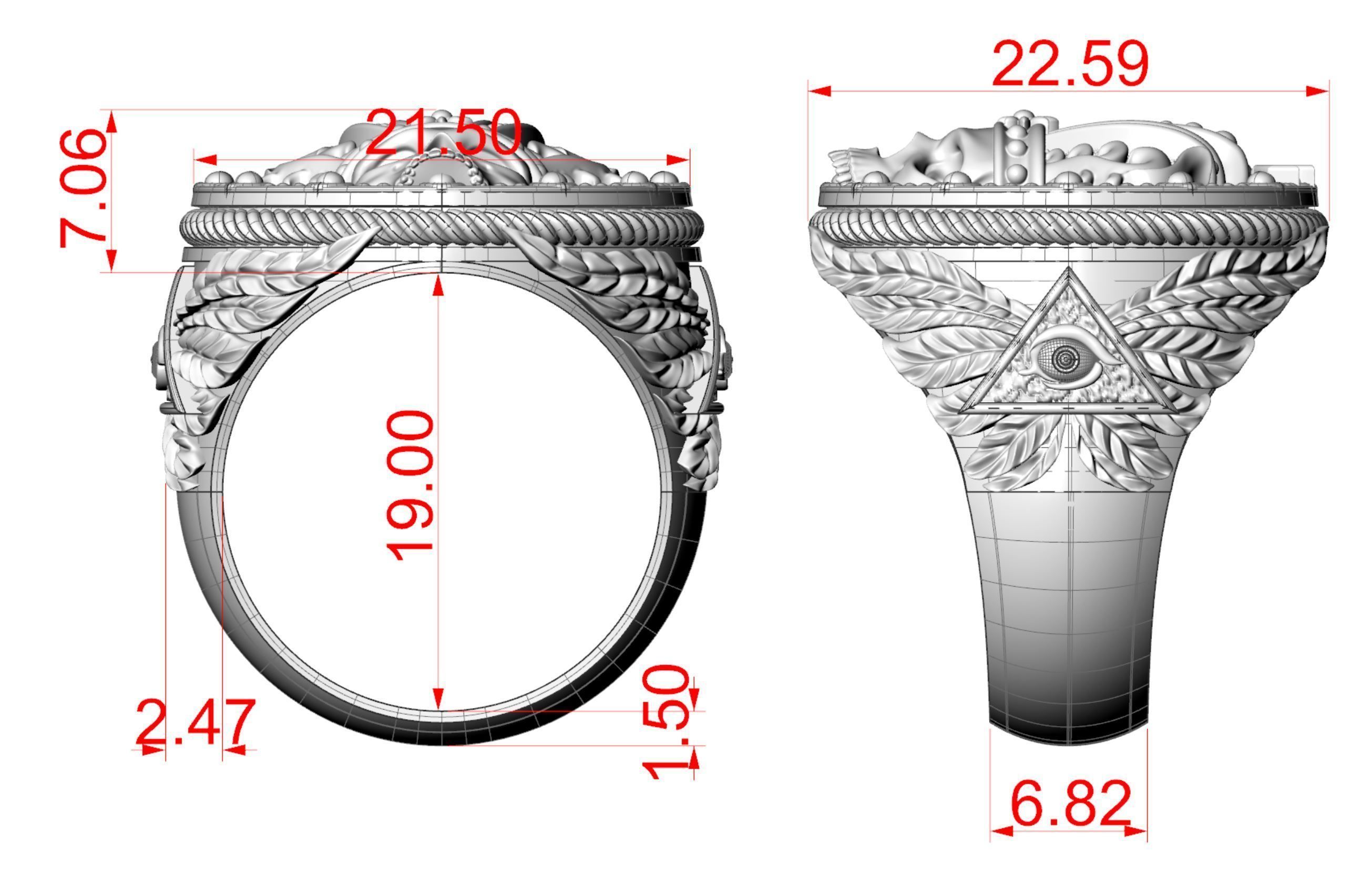 King skull ring 3D print model_13
