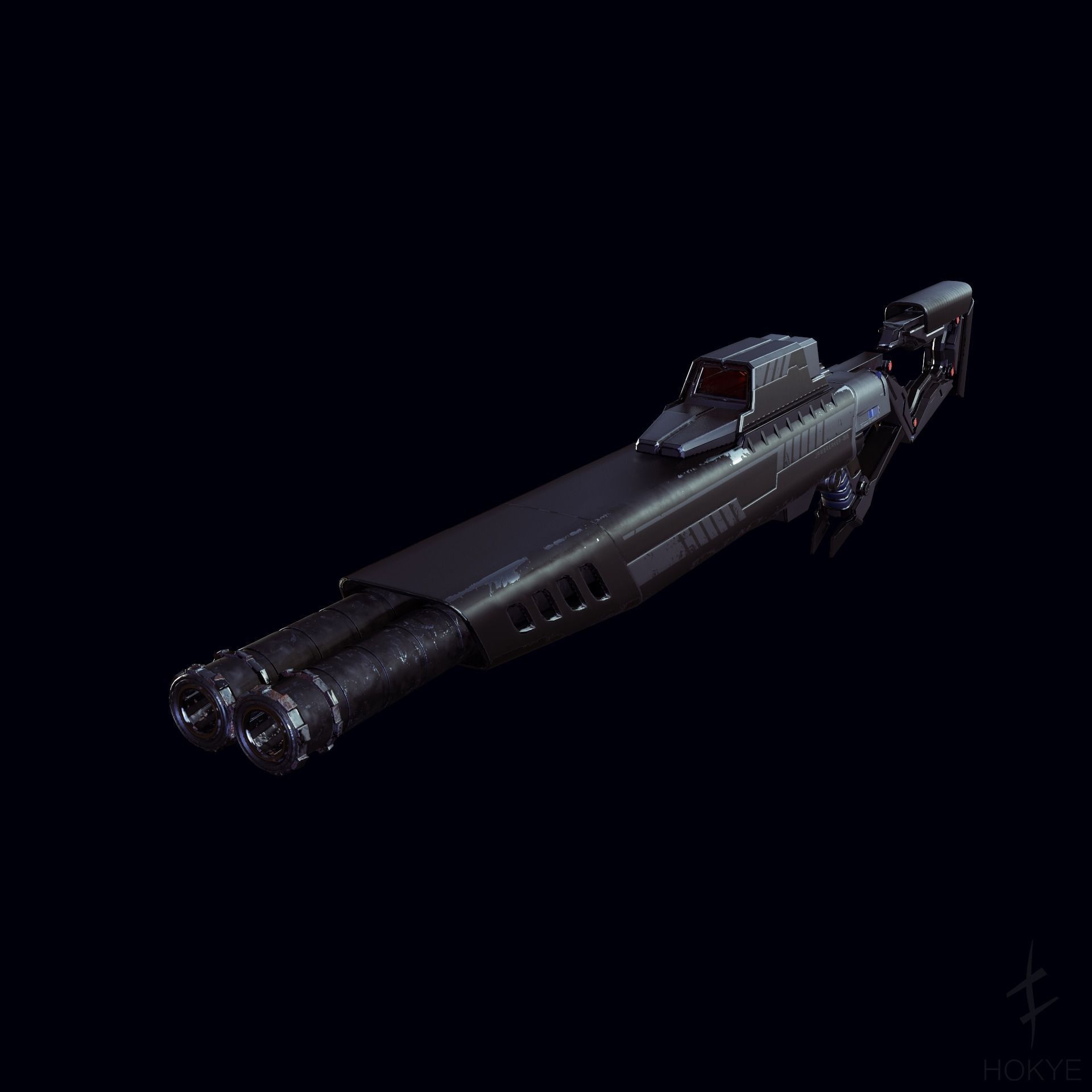 Cyberpunk Futuristic style DoubleBarrel Shotgun - JAWBREAKER-069 Low-poly 3D model_2