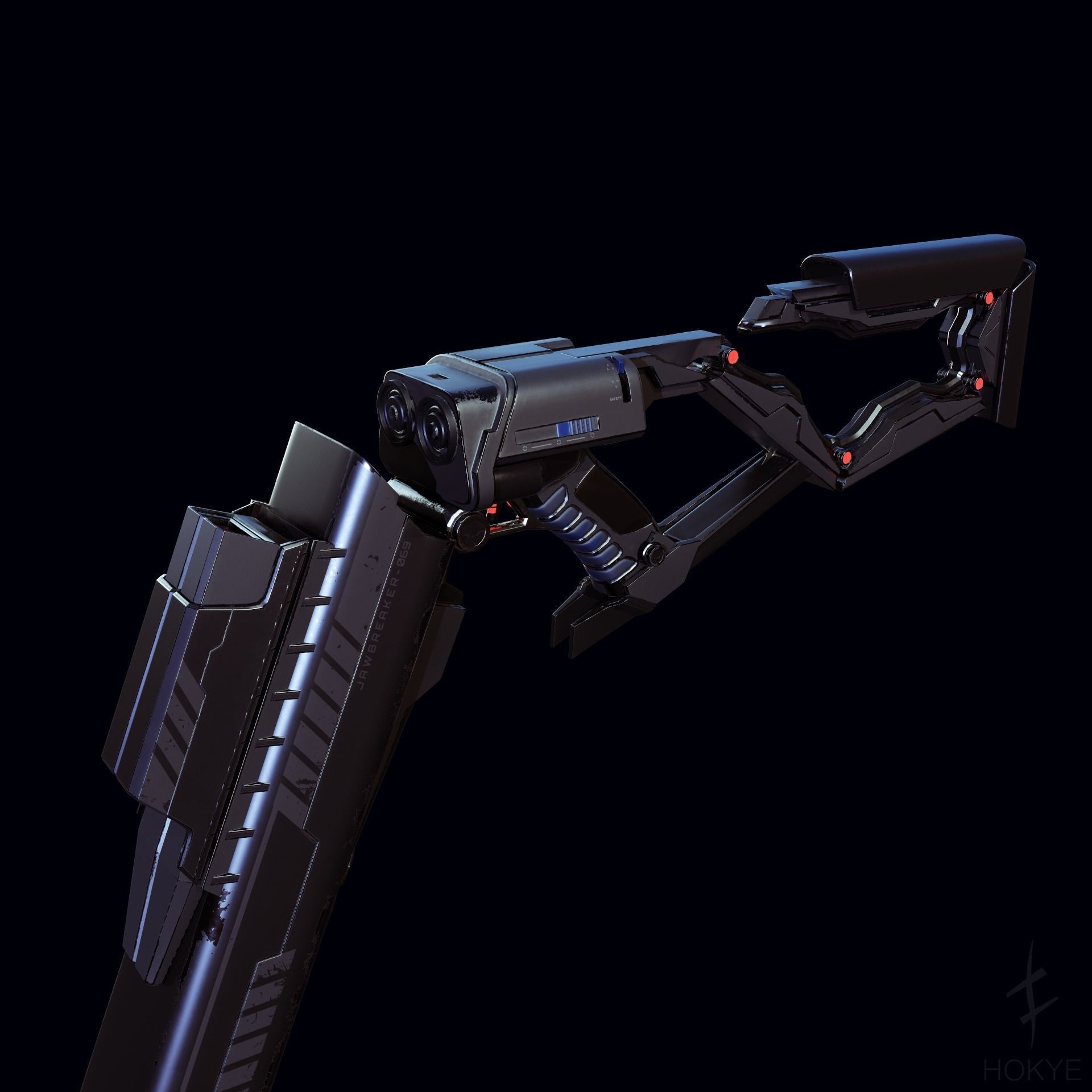 Cyberpunk Futuristic style DoubleBarrel Shotgun - JAWBREAKER-069 Low-poly 3D model_7