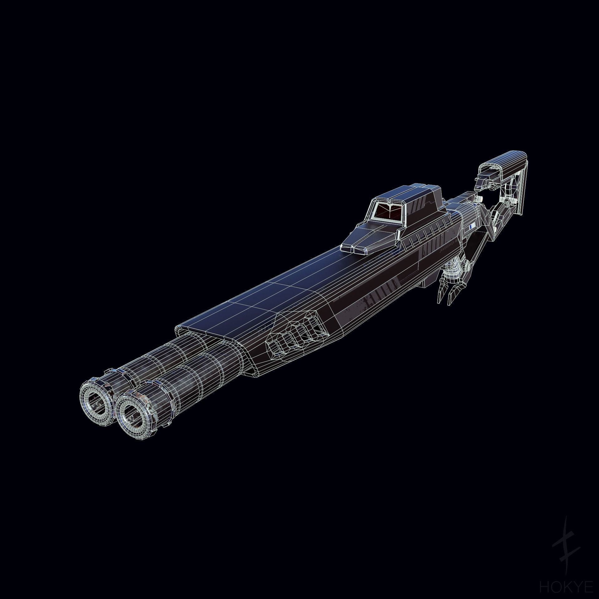 Cyberpunk Futuristic style DoubleBarrel Shotgun - JAWBREAKER-069 Low-poly 3D model_10