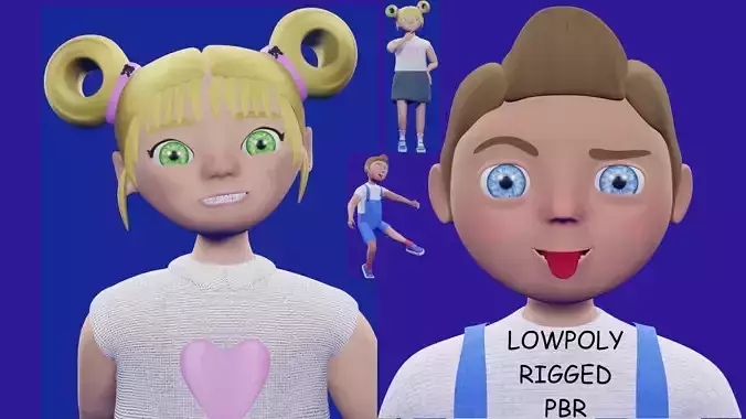 3D CARTOON BOY AND GIRL CHARACTER PACK RIGGED 