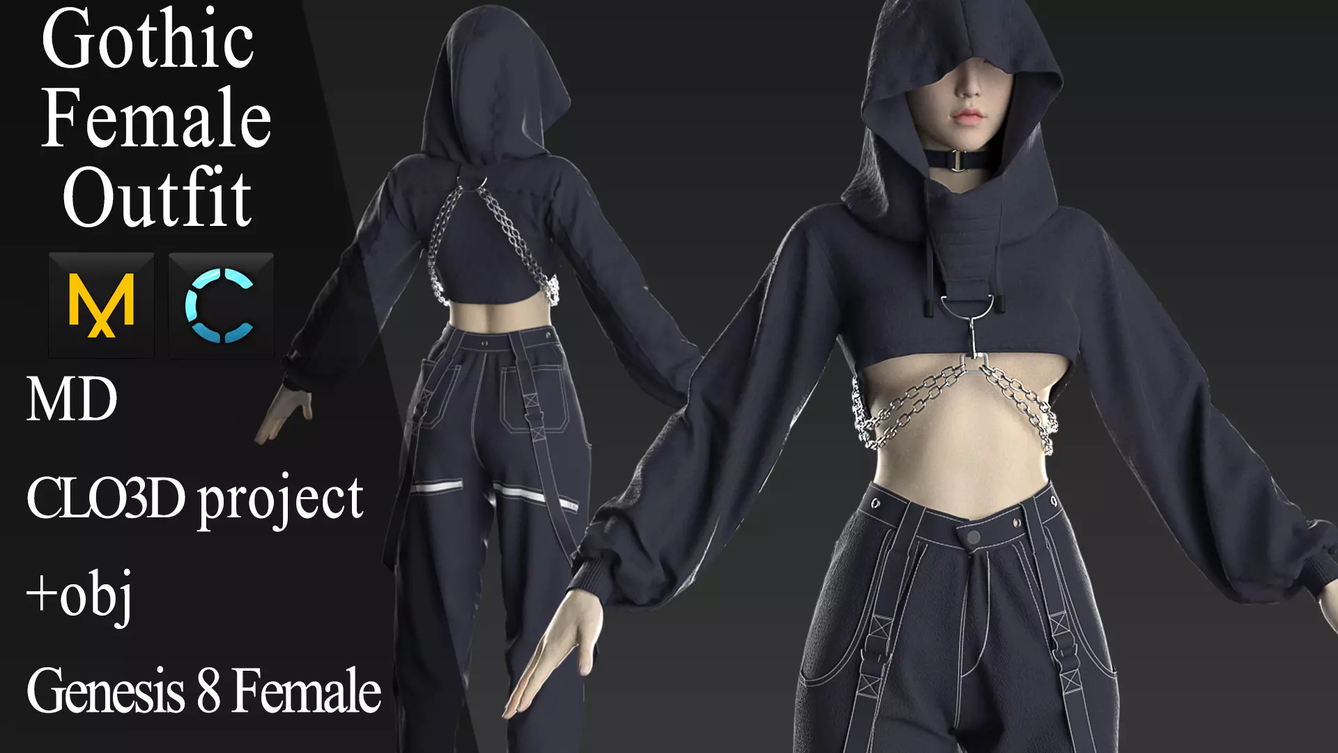 Gothic Female Outfit 3D model_0
