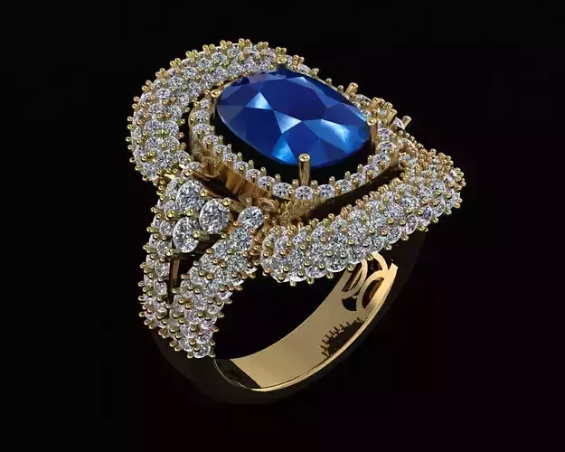 Ring with diamonds and zircon 3D print model