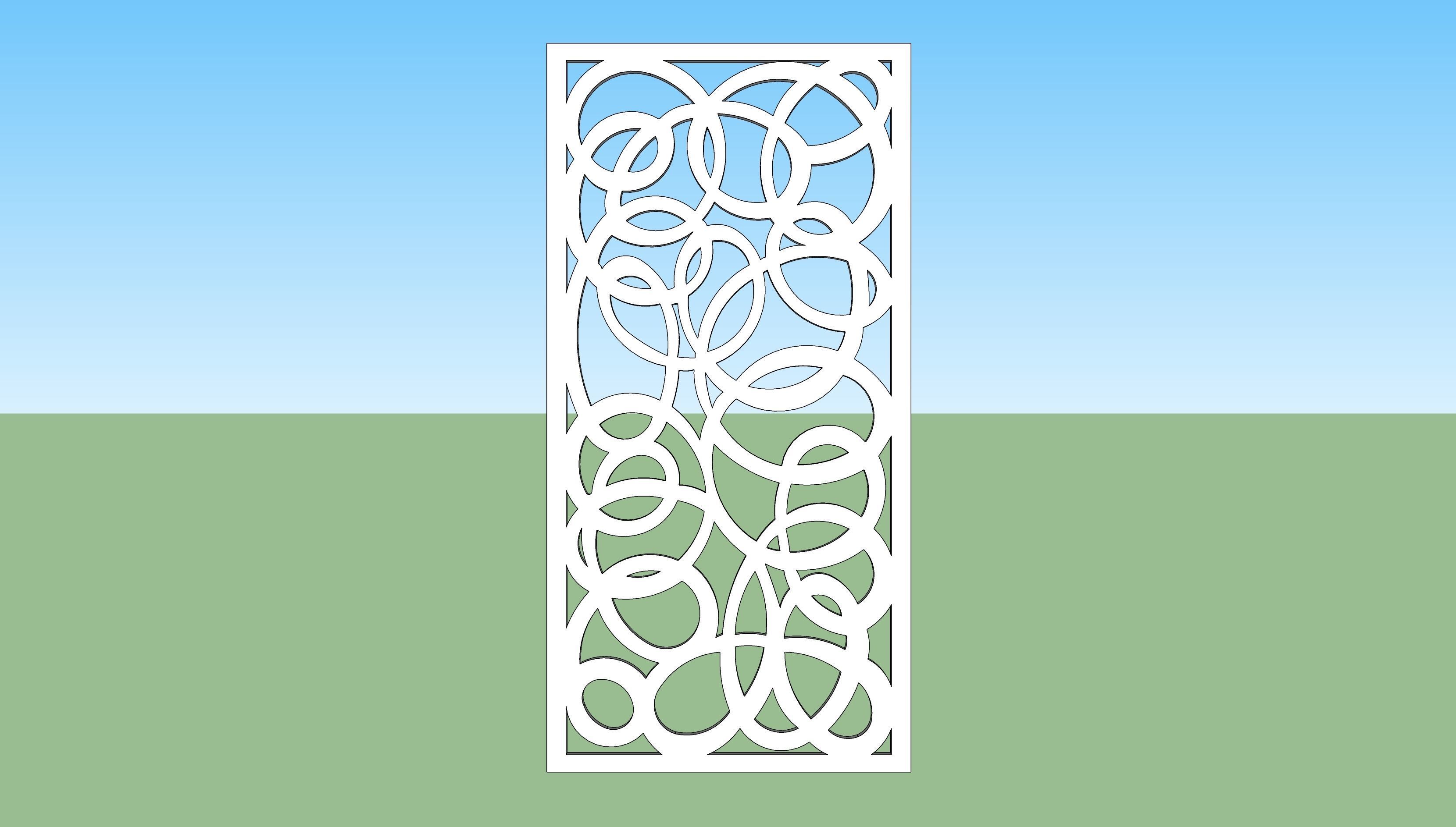 Partition three wooden screens with circular pattern 3D model_4