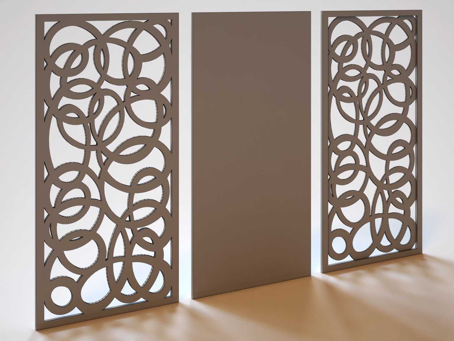 Partition three wooden screens with circular pattern 3D model_3