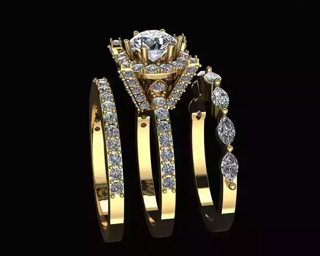 Ring with diamonds and zircon 3D print model