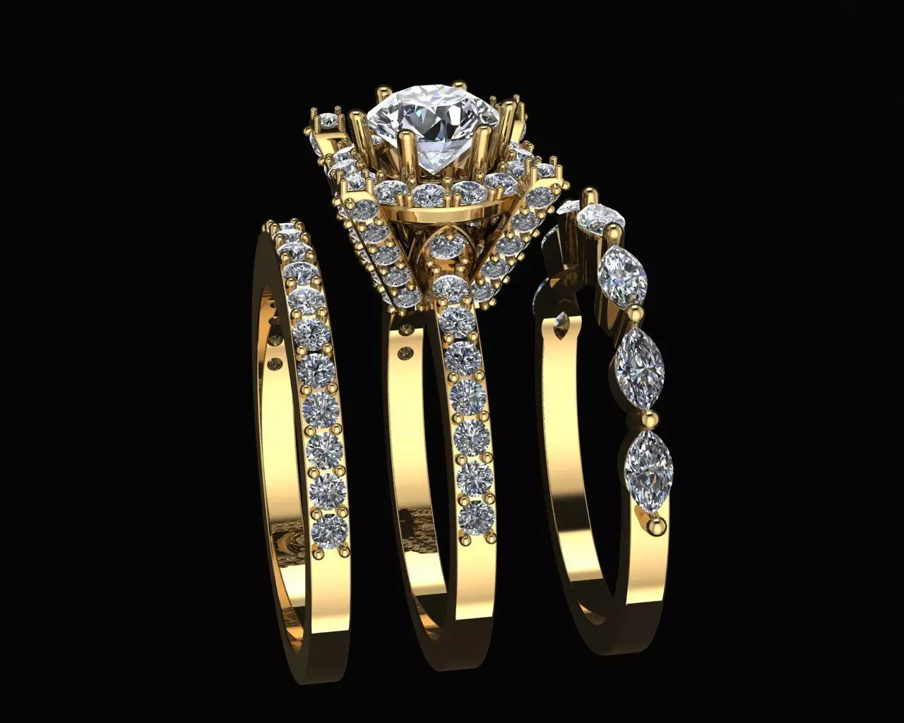 Ring with diamonds and zircon 3D print model 3D print model_0