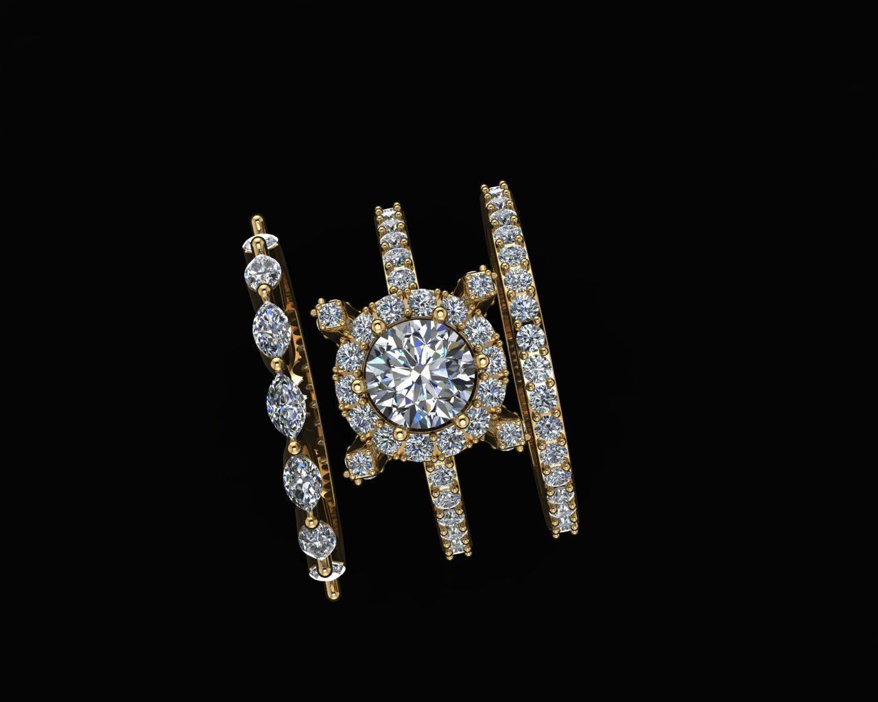 Ring with diamonds and zircon 3D print model 3D print model_1