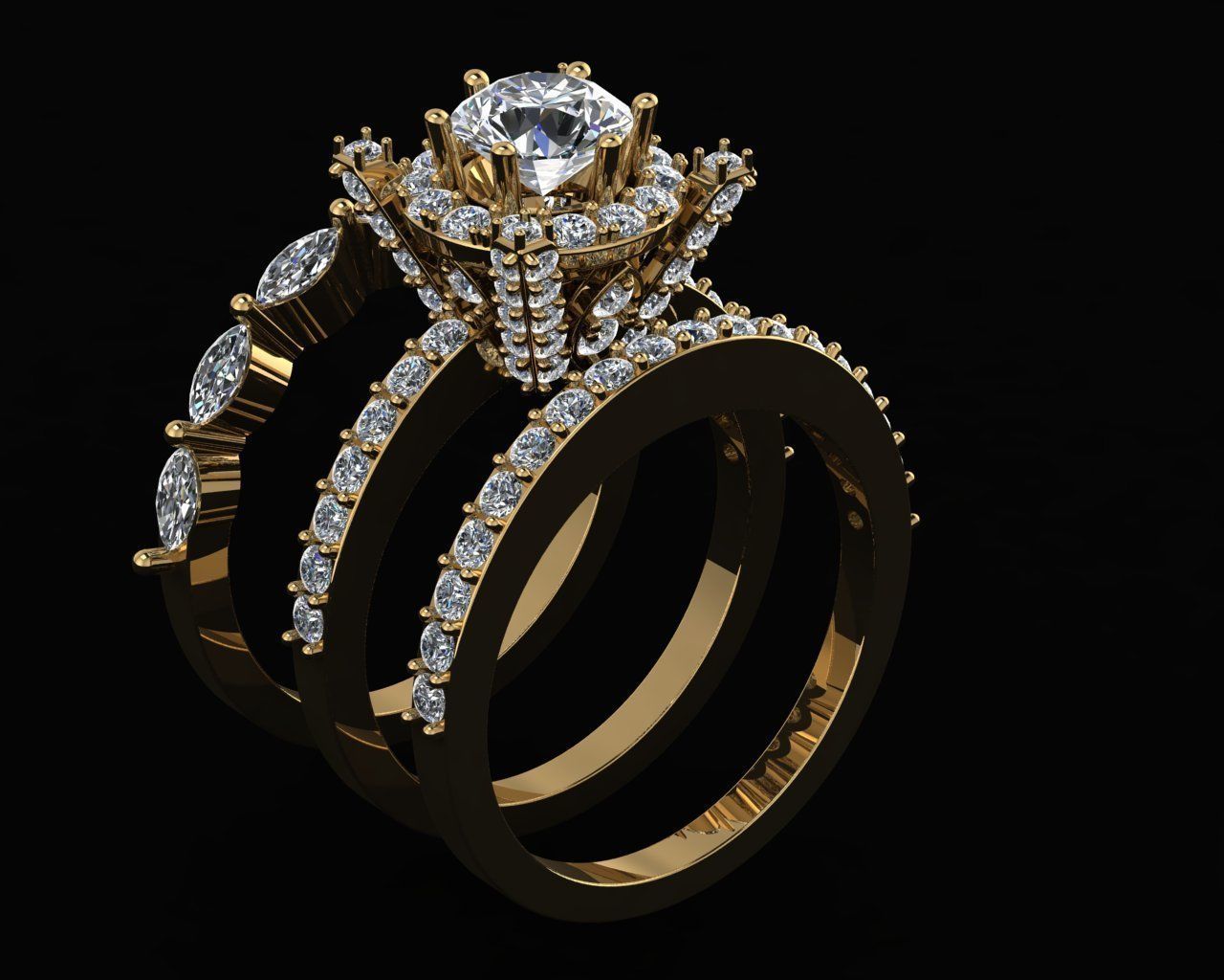 Ring with diamonds and zircon 3D print model 3D print model_2