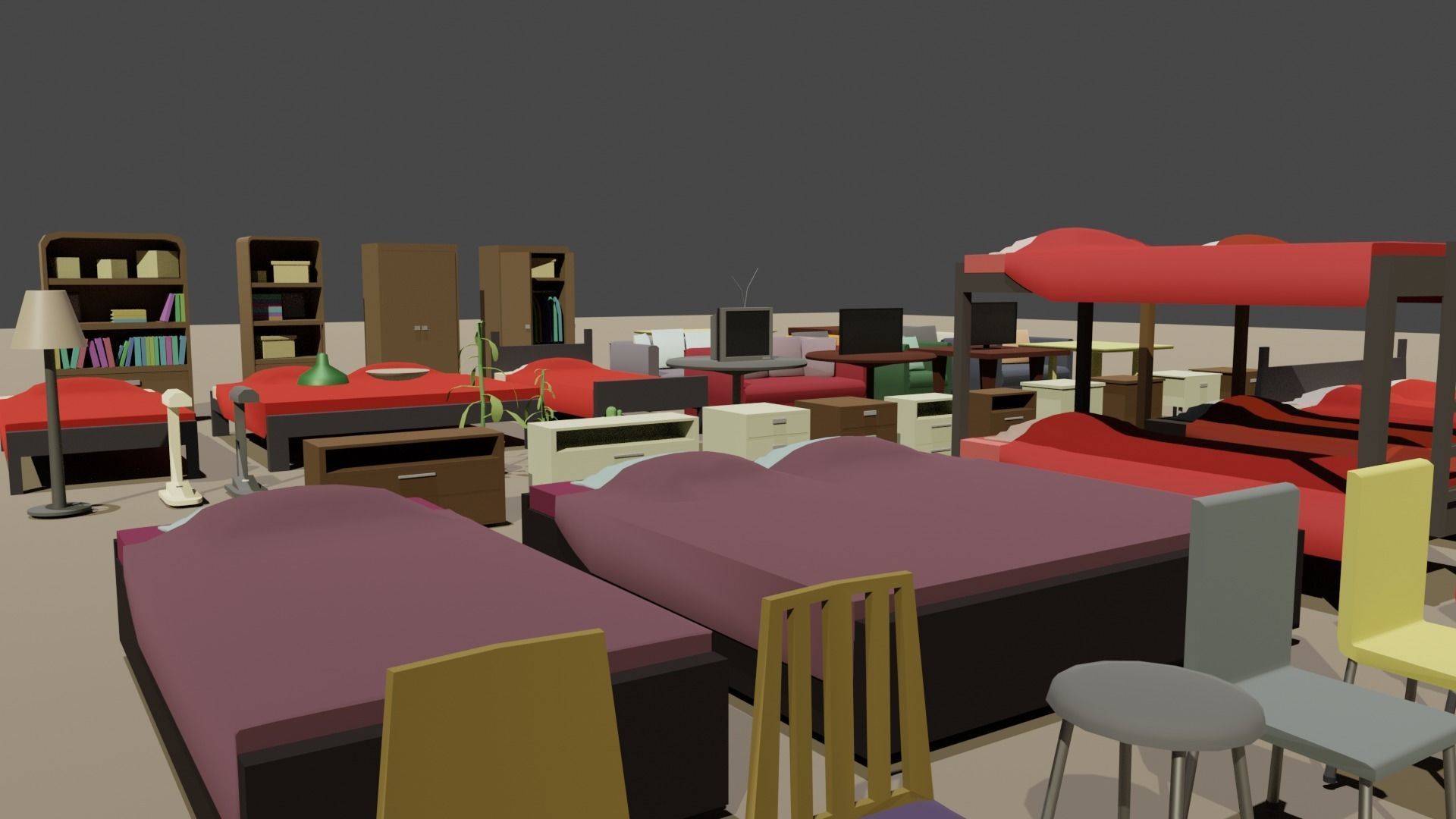 Low poly furniture pack Low-poly 3D model_3