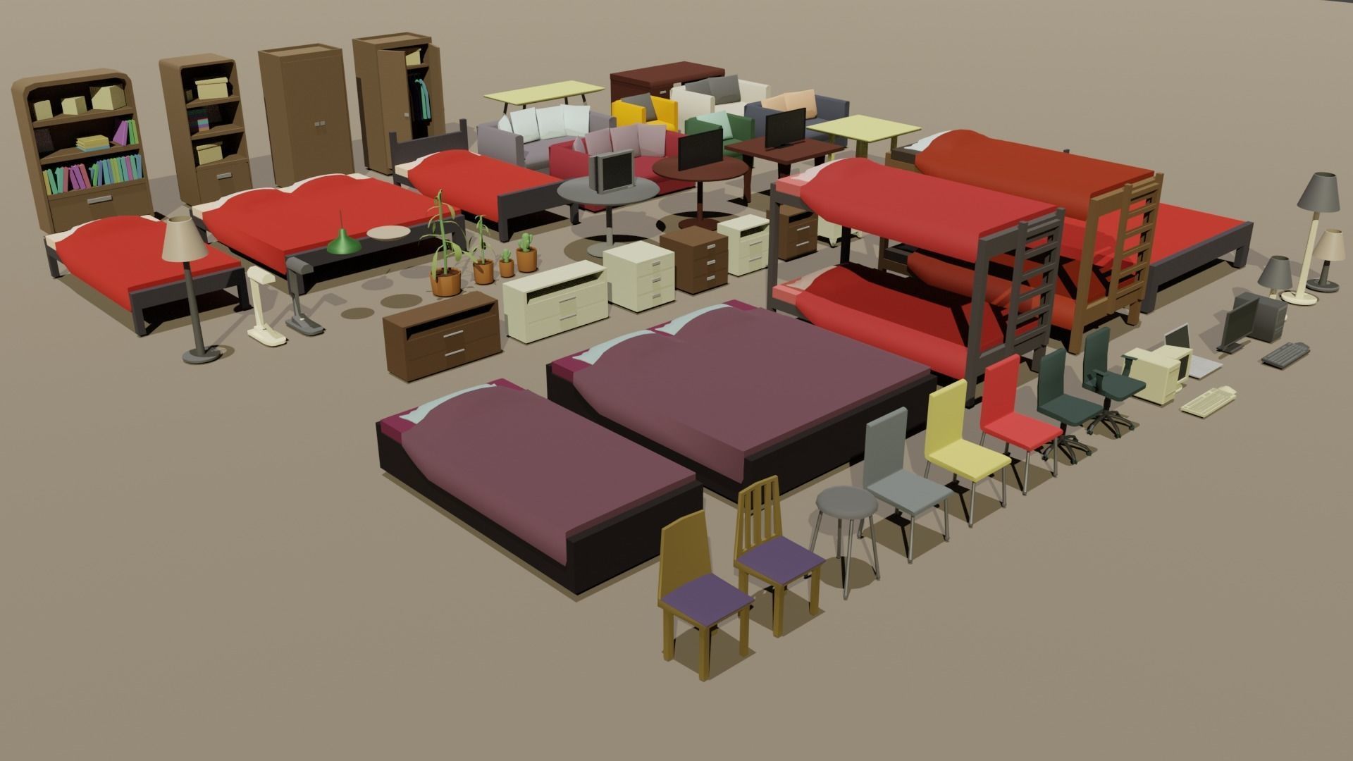 Low poly furniture pack Low-poly 3D model_2