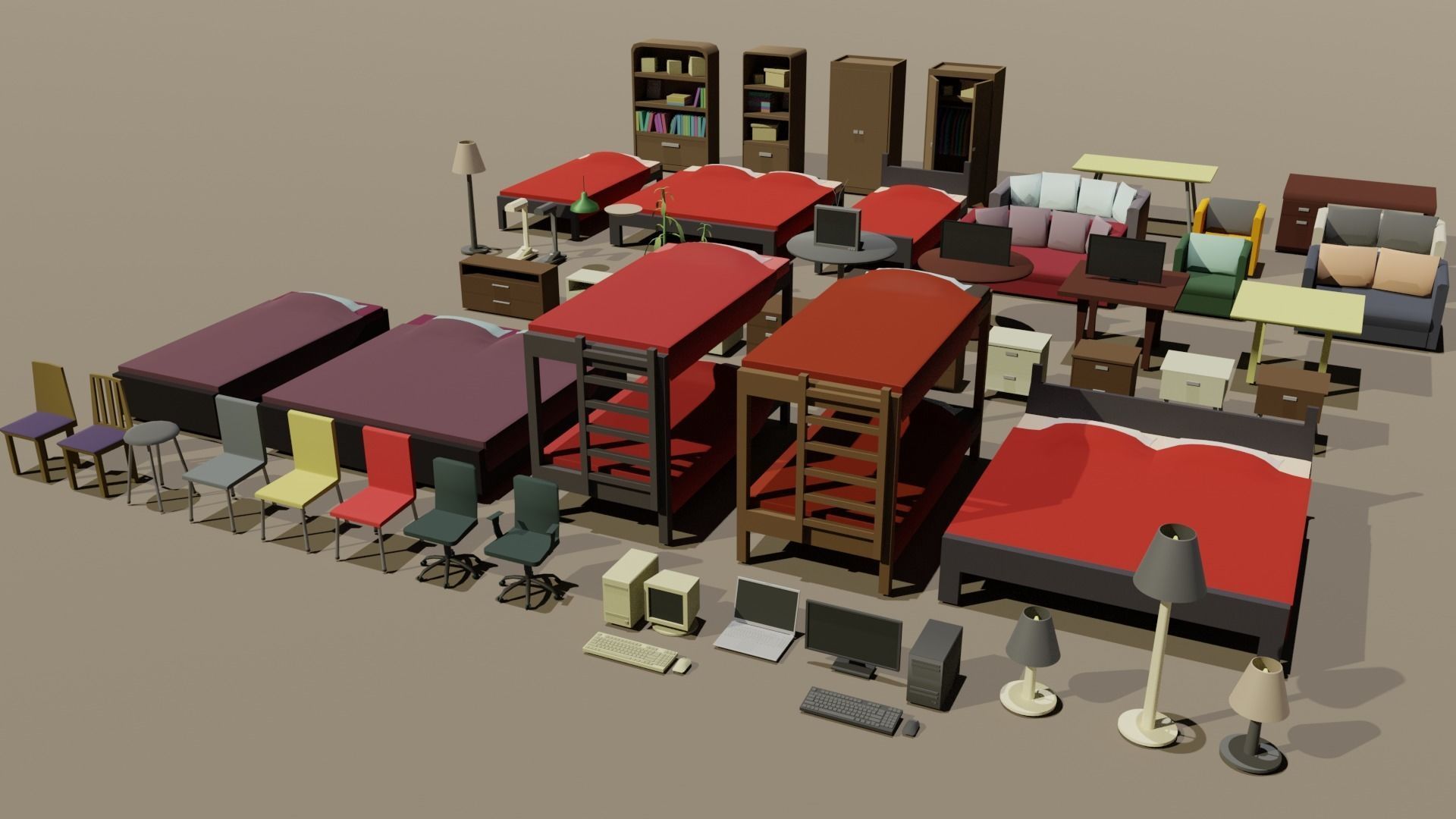Low poly furniture pack Low-poly 3D model_1