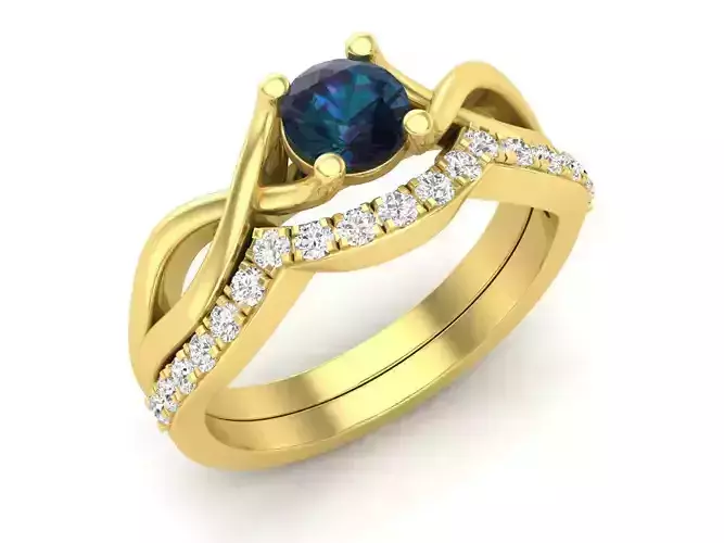 Diamond jewelry Solitaire ring and band for woman