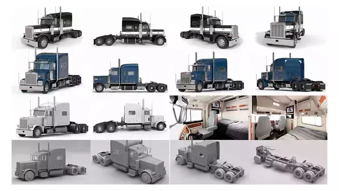 Peterbilt 379 Pack with interior  hquality 3D Model Collection