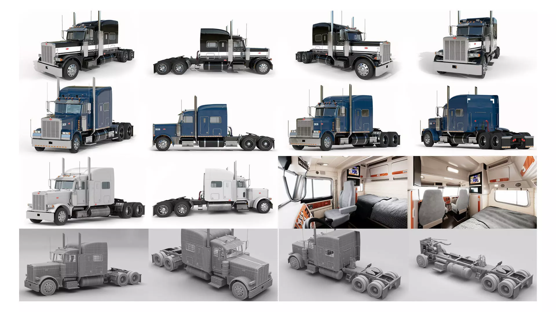 Peterbilt 379 Pack with interior  hquality 3D Model Collection_0