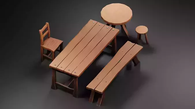 Low-Poly Stylized Table Set