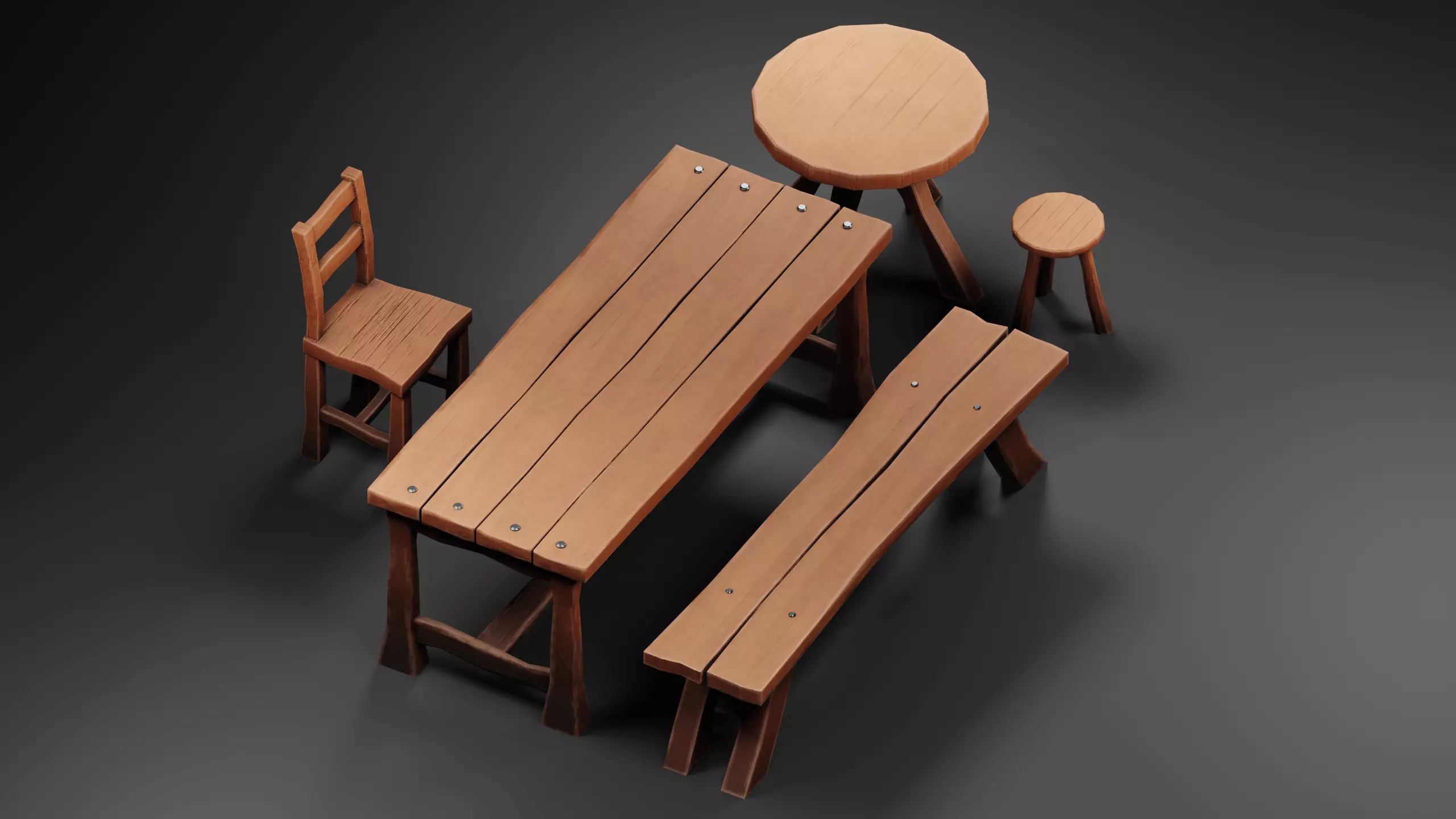 Low-Poly Stylized Table Set Free low-poly 3D model