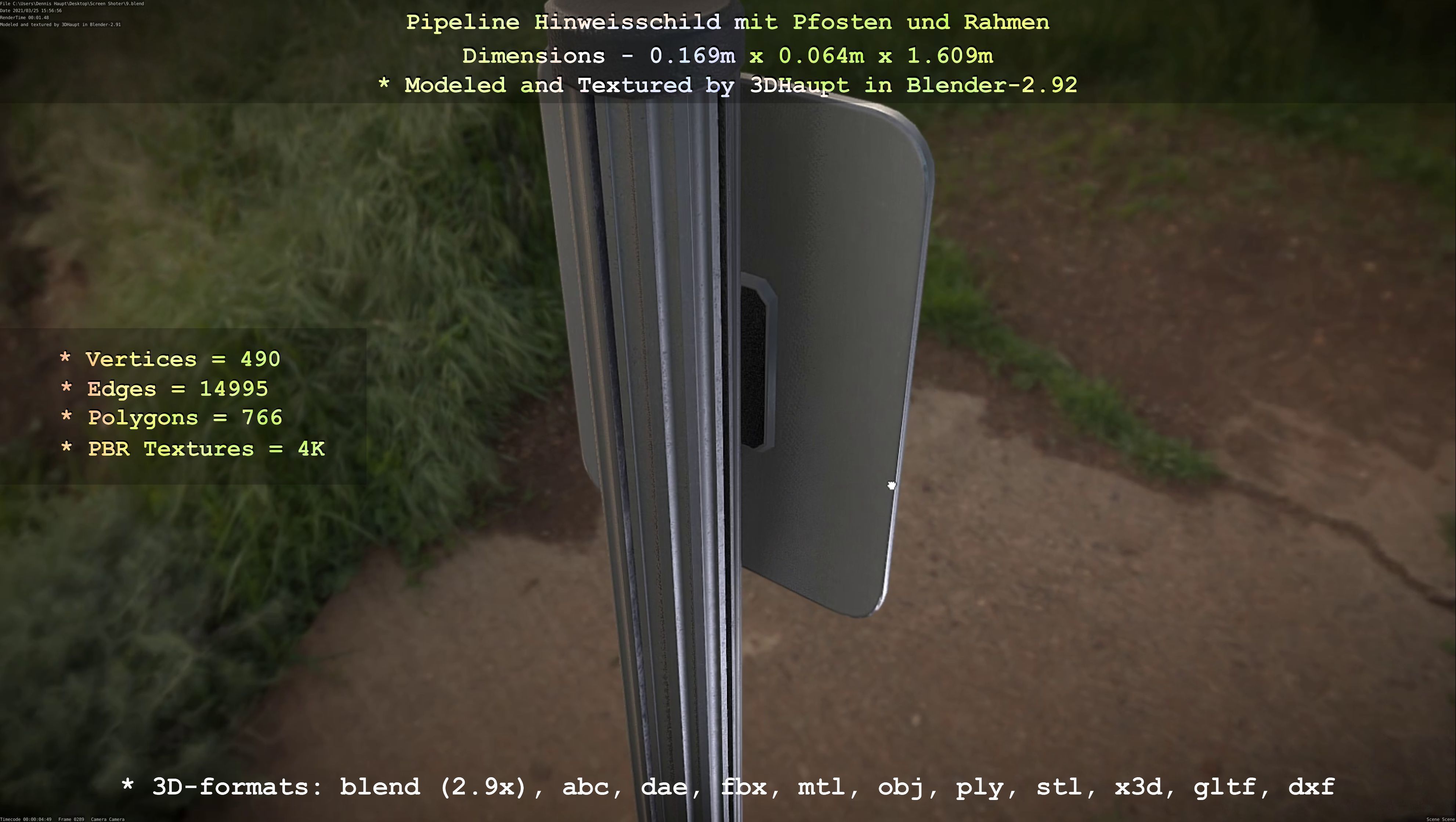 Hinweisschild Pipeline mit Pfosten und Rahmen Low-poly 3D model_76