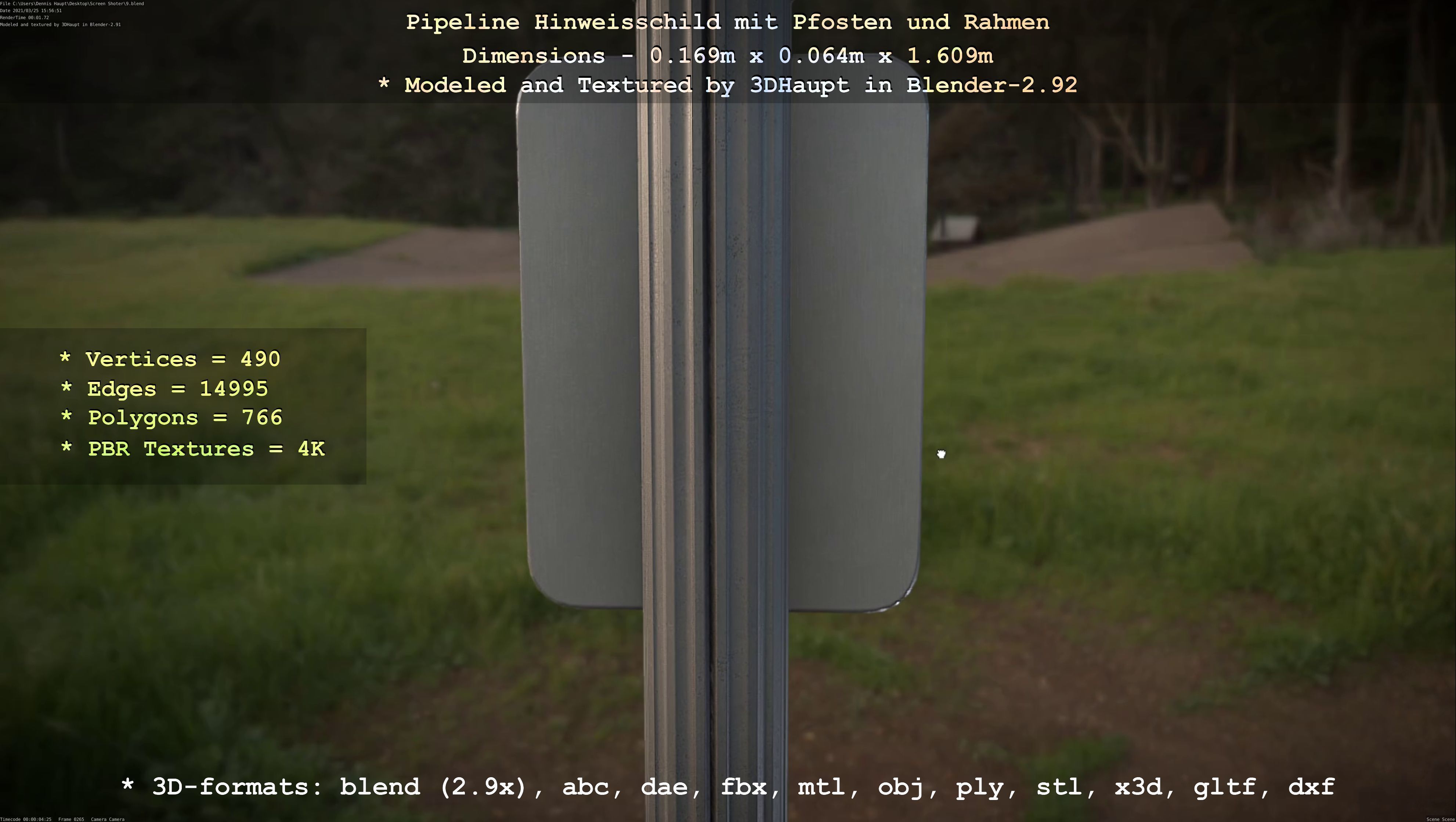Hinweisschild Pipeline mit Pfosten und Rahmen Low-poly 3D model_74