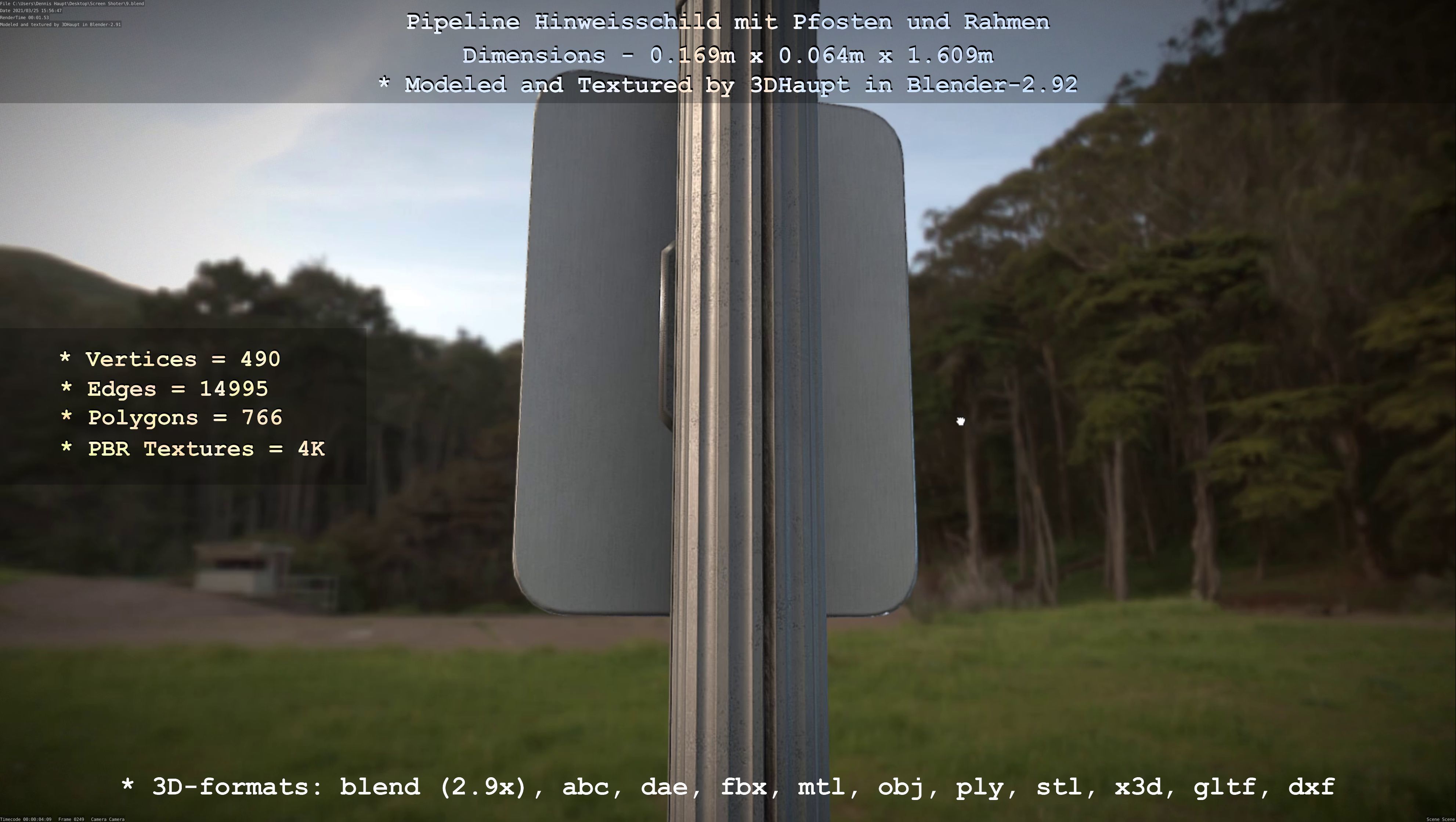 Hinweisschild Pipeline mit Pfosten und Rahmen Low-poly 3D model_73